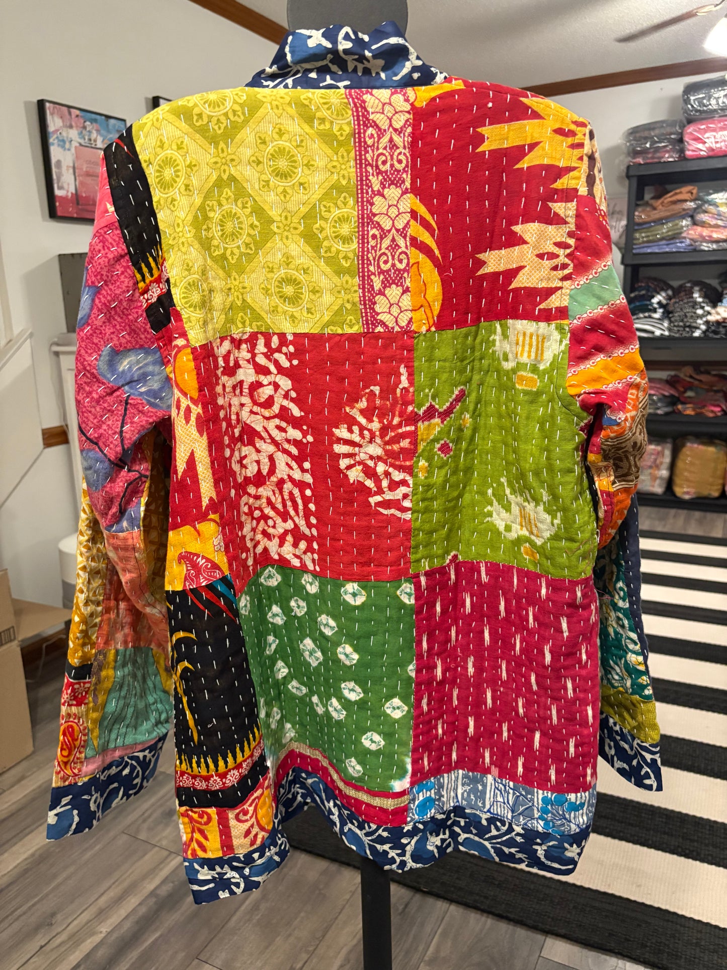 Jackie Reversible Kantha Quilted Sari Jacket Fits a Small to Large