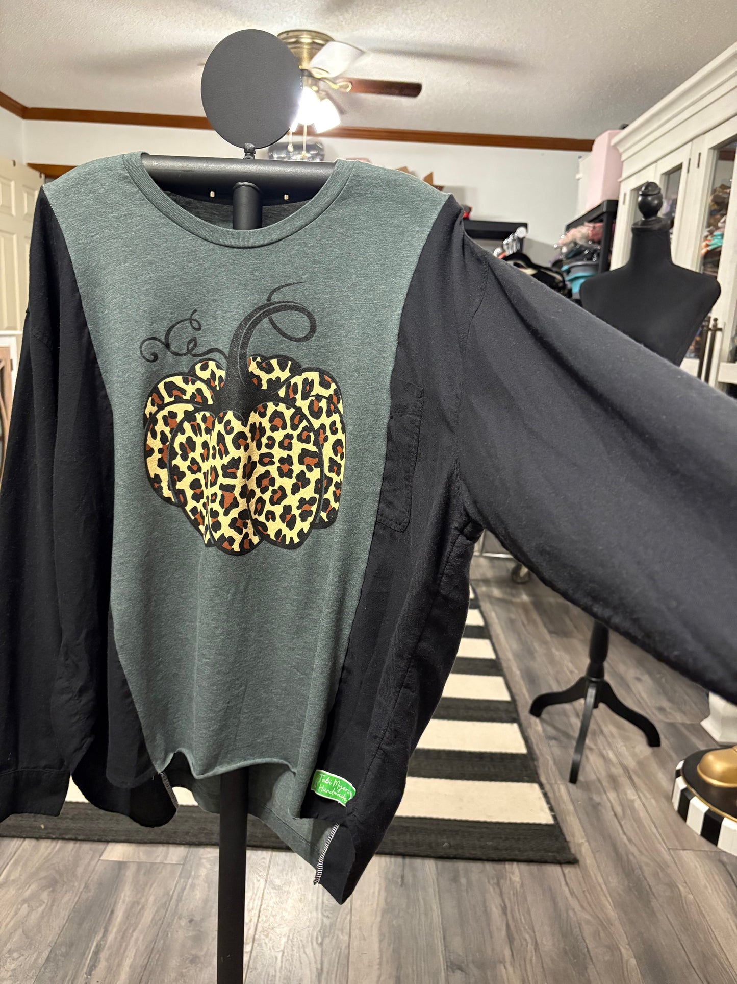 Cheetah Pumpkin Upcycled Tee Fits a Small to XXL OVERSIZED