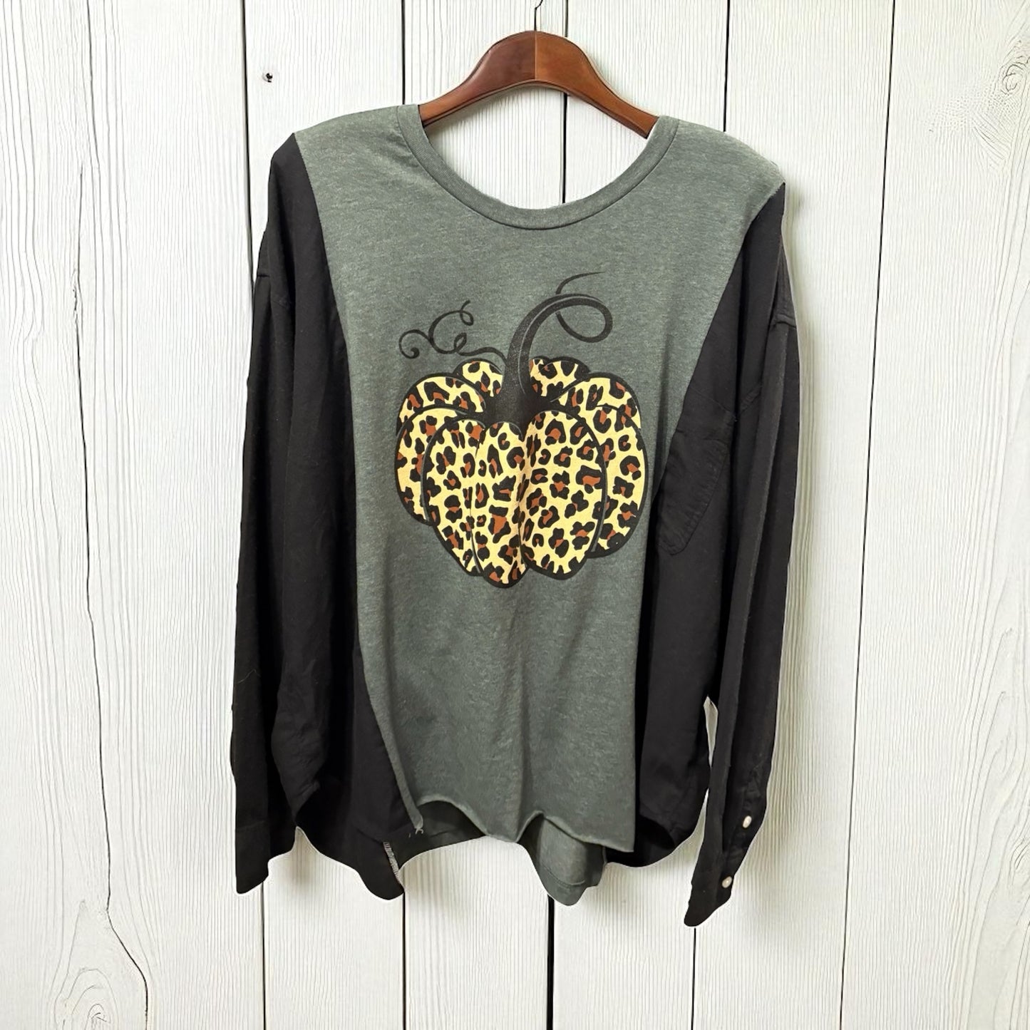 Cheetah Pumpkin Upcycled Tee Fits a Small to XXL OVERSIZED