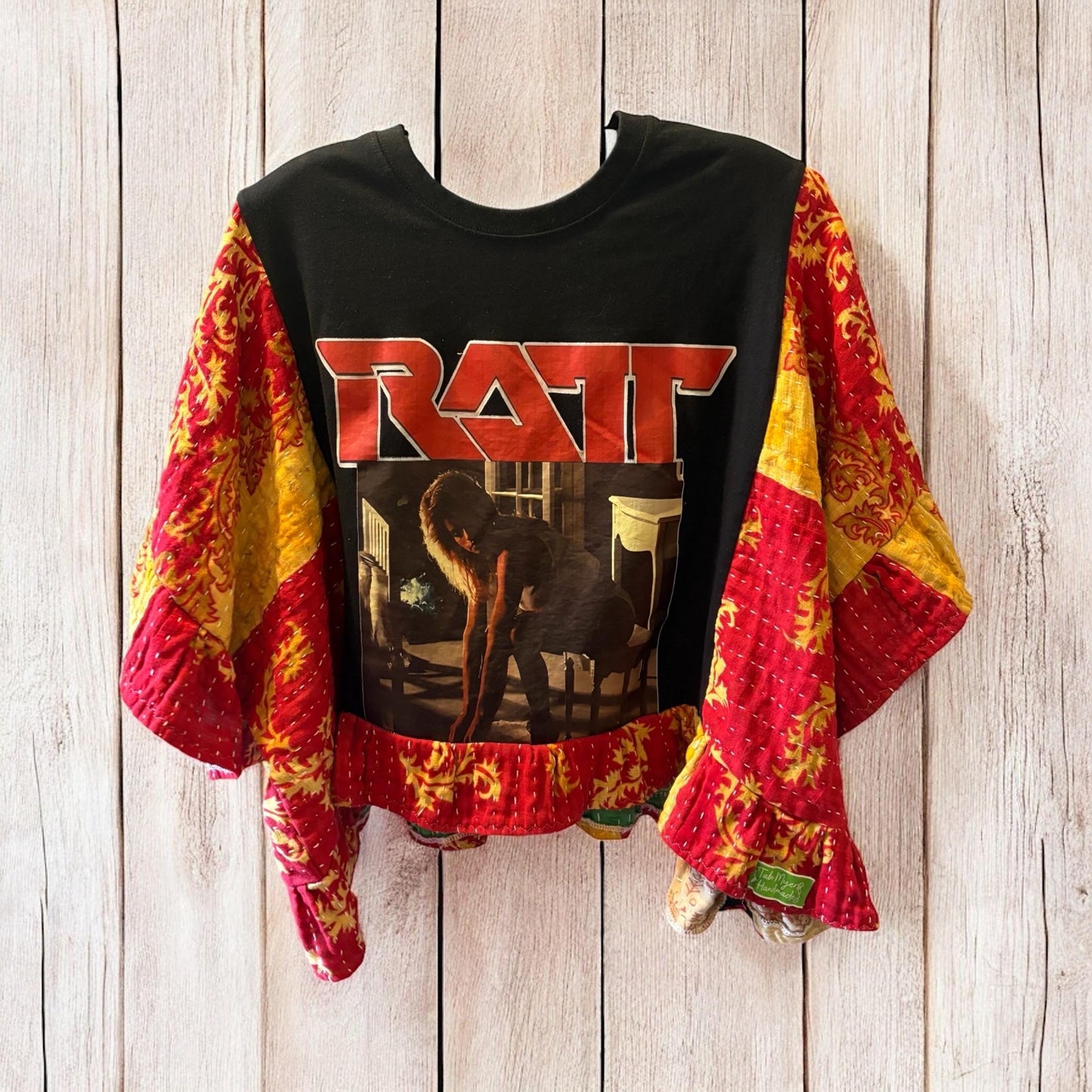 Ratt Upcycled Kantha Flare Sleeve Doll Baby Fits a Small to XXL Size 2-16 CROP TOP