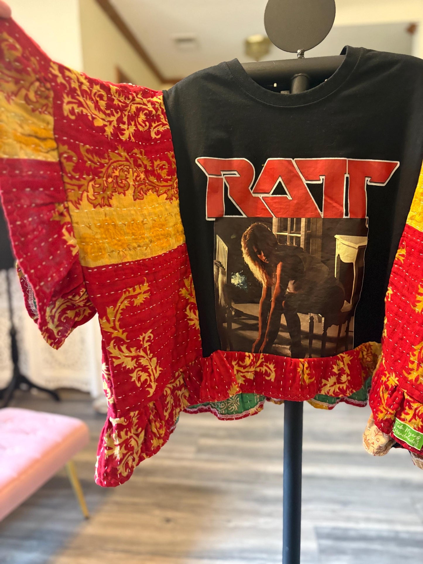 Ratt Upcycled Kantha Flare Sleeve Doll Baby Fits a Small to XXL Size 2-16 CROP TOP