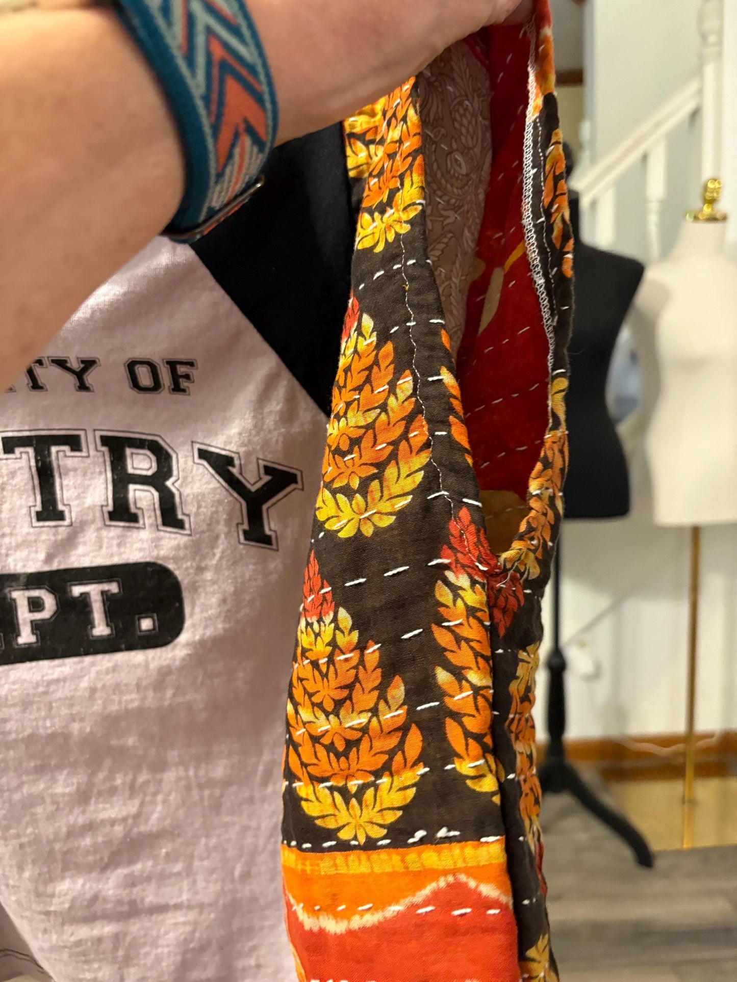 Poetry Department Upcycled Vintage Kantha Upcycled Tee Fits Small to XL CROPPED