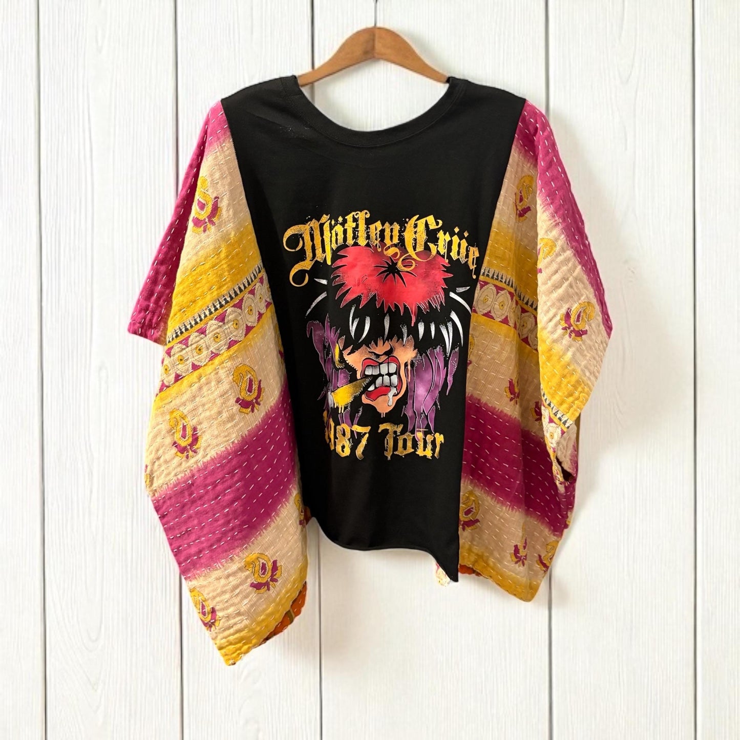 Motley Crue Upcycled Vintage Kantha Upcycled Tee Fits Small to XXL Super Oversized