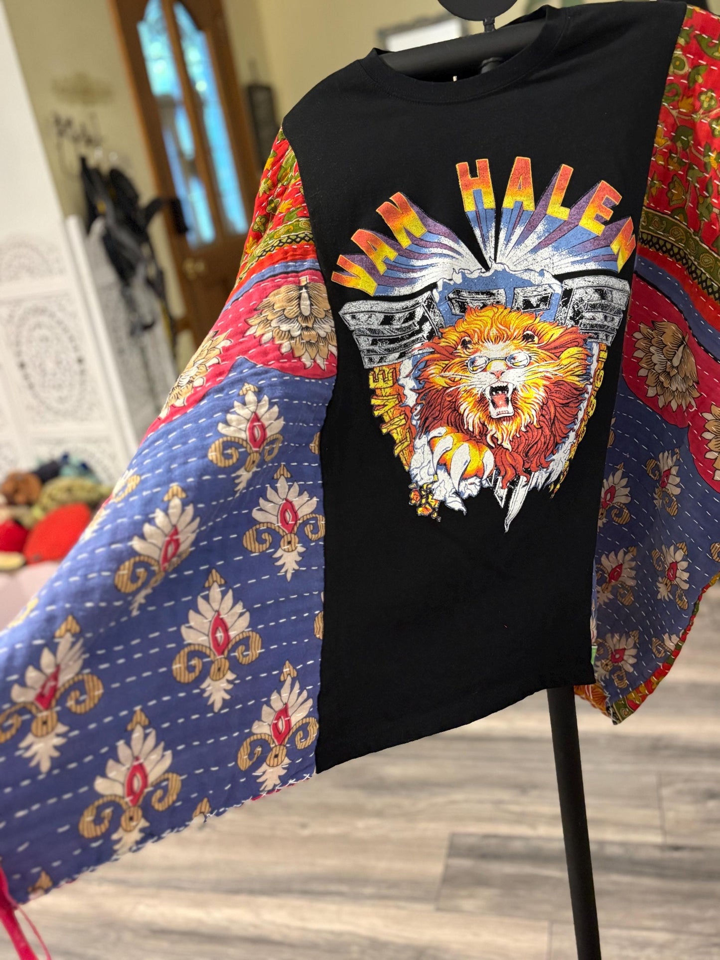 Van Halen Upcycled Kantha Flare Sleeve Fits a Small to XXL Super Oversized