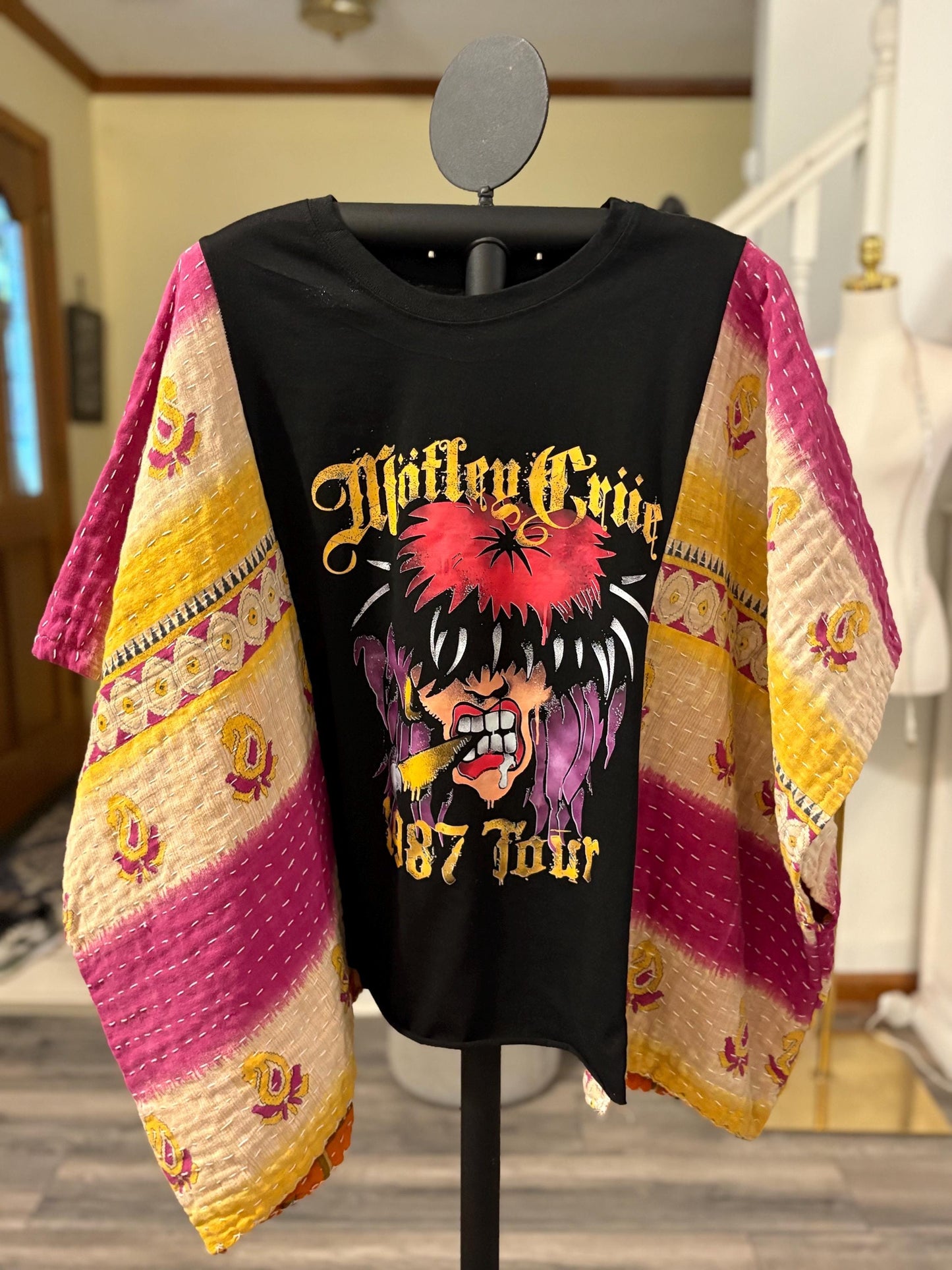 Motley Crue Upcycled Vintage Kantha Upcycled Tee Fits Small to XXL Super Oversized