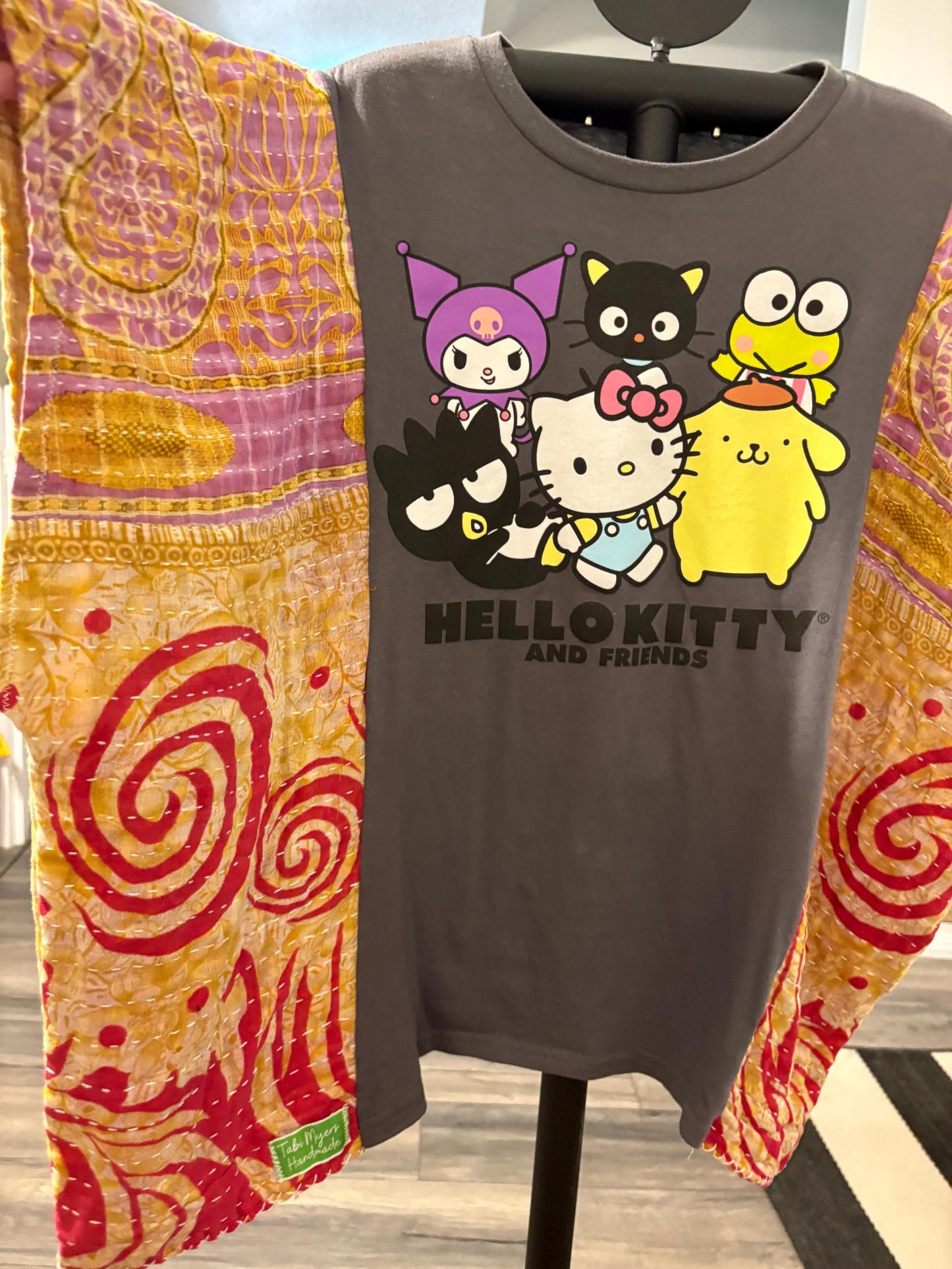 Hello Kitty Upcycled Vintage Kantha Upcycled Tee One Size Fits a Small to XL