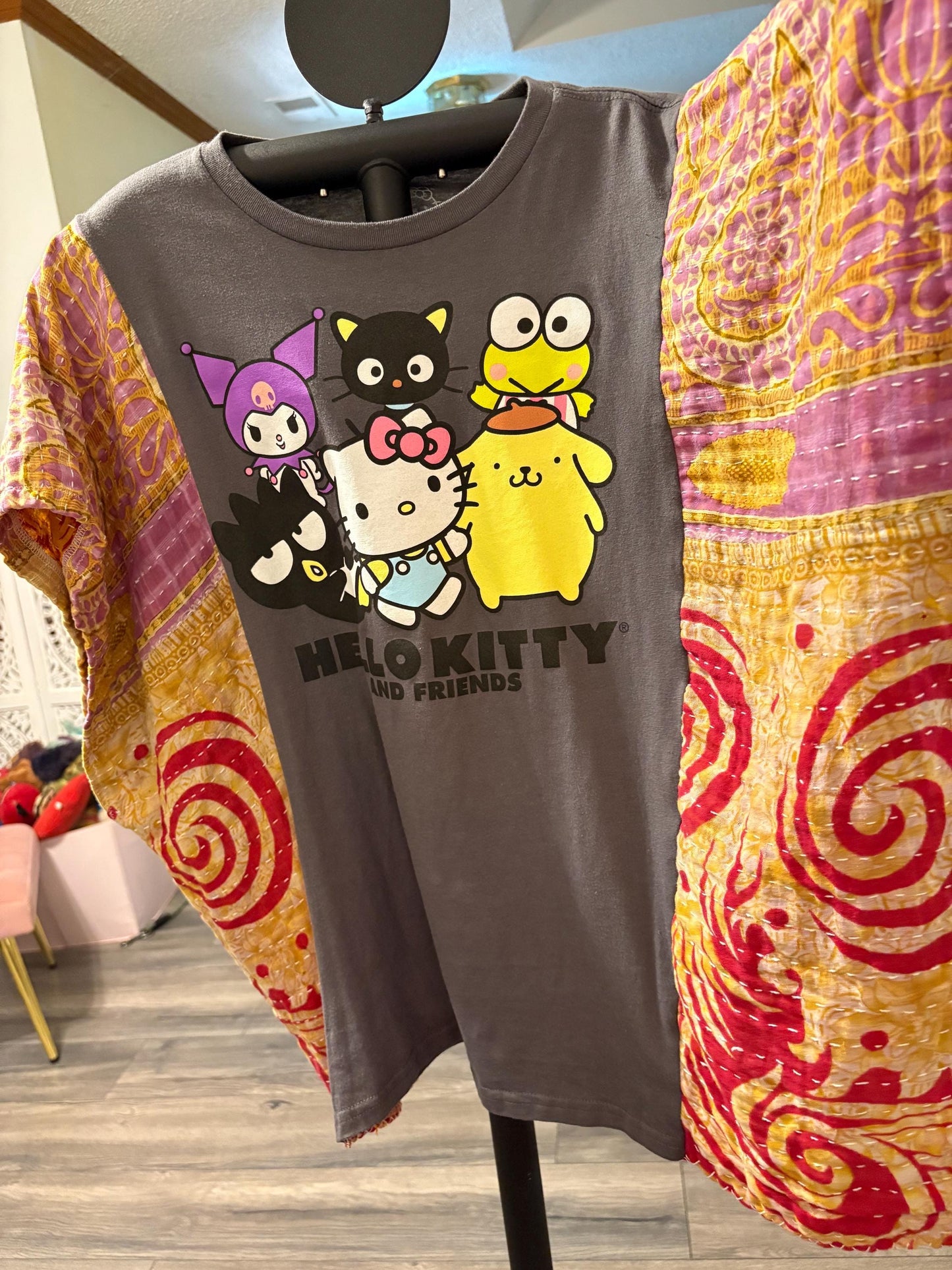 Hello Kitty Upcycled Vintage Kantha Upcycled Tee One Size Fits a Small to XL
