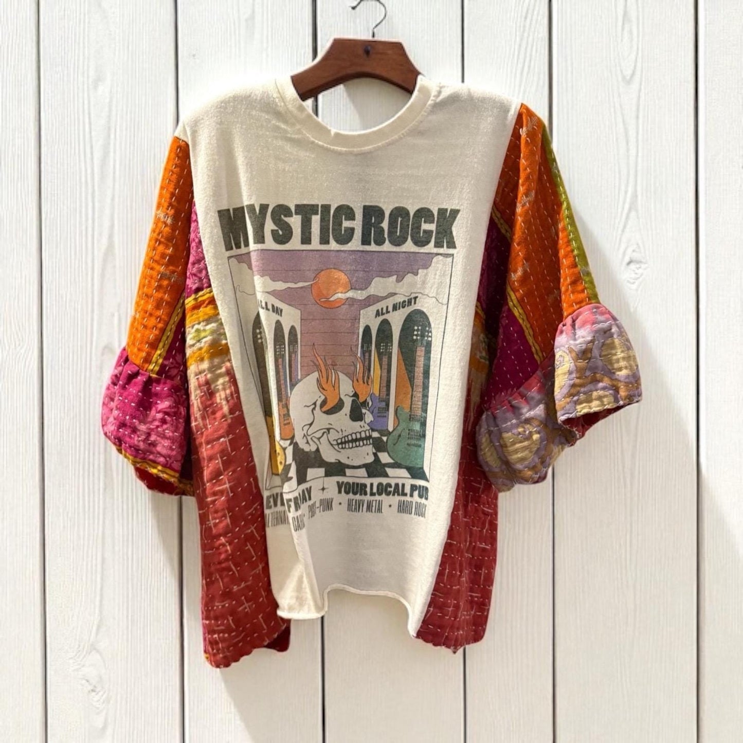 Mystic Rock Upcycled Kantha Flare Sleeve Top Small to XXL