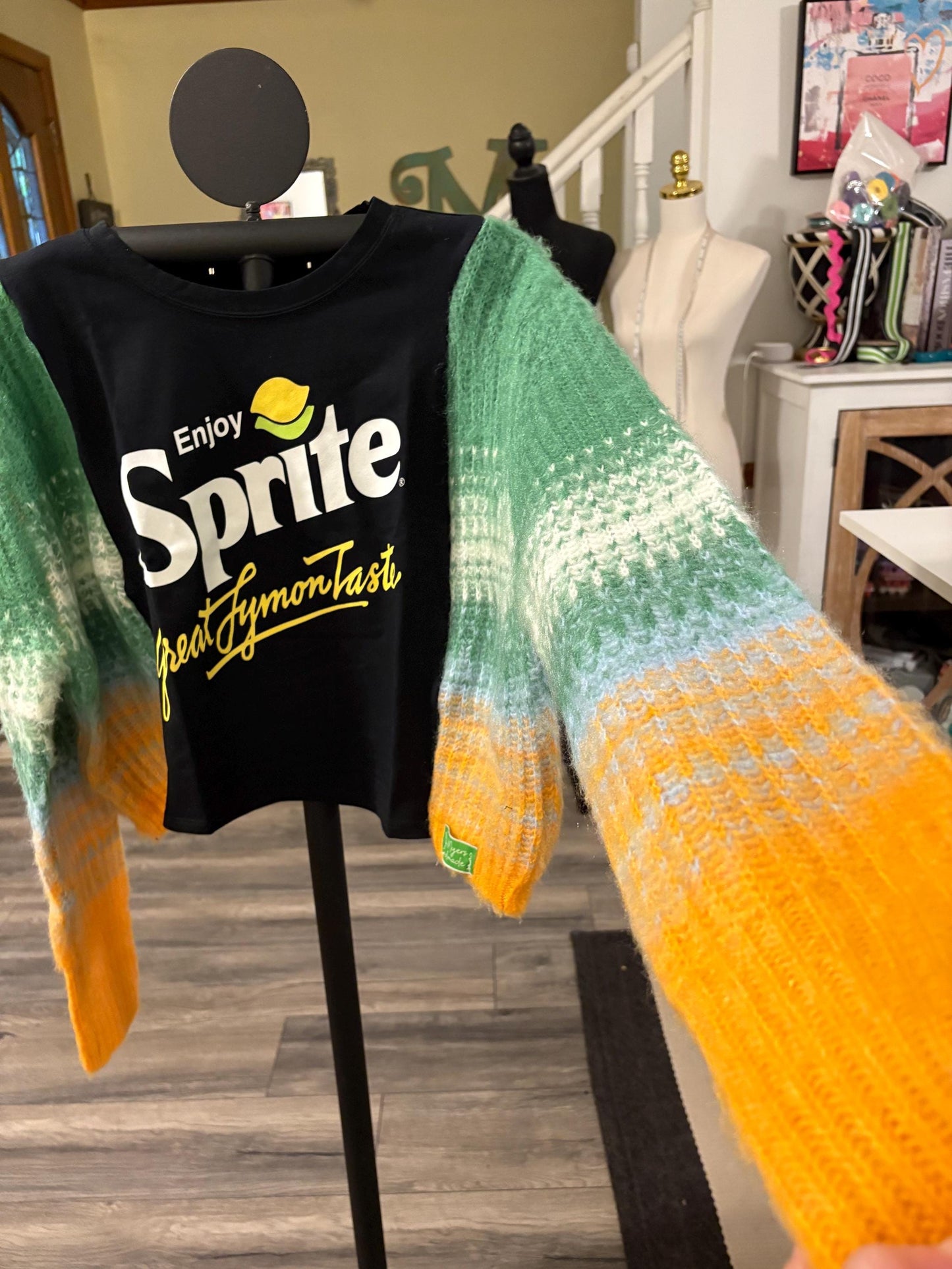Refreshing Upcycled Drop Shoulder Sweater Tee Fits a Small to XL CROPPED