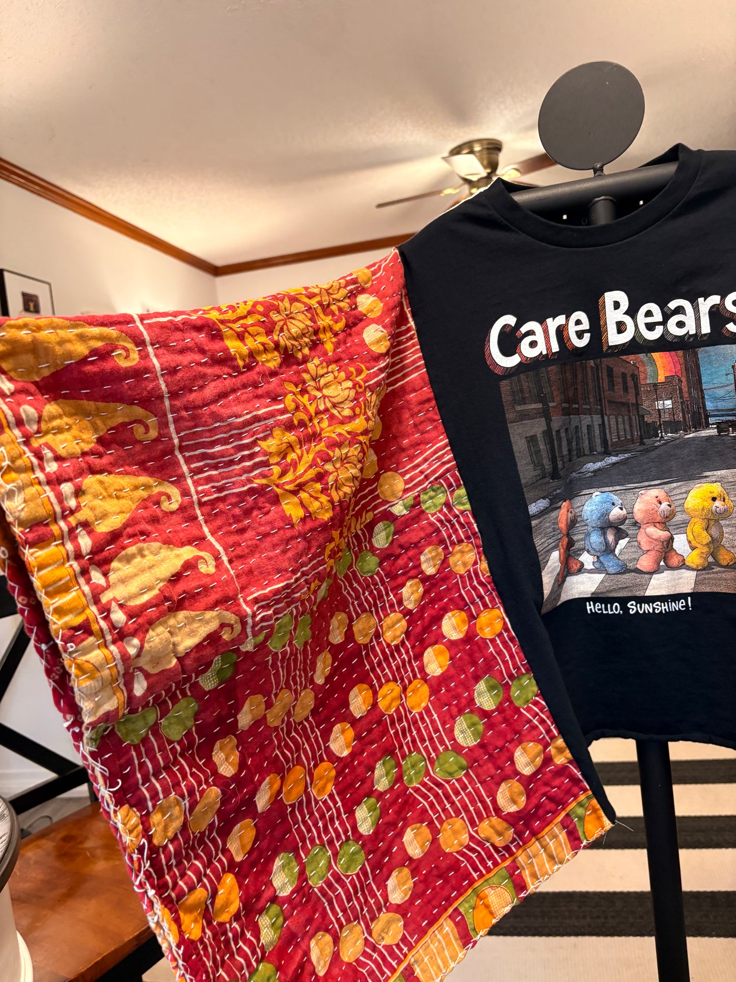 Hello Sunshine Upcycled Vintage Kantha Quilt Poncho Tee One Size Fits a Small to XXL