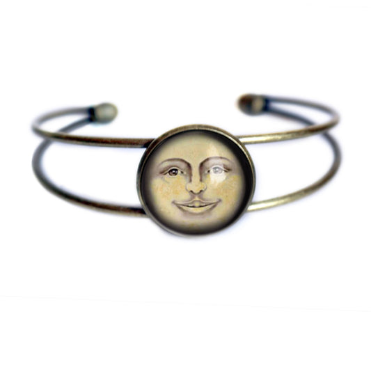 Victorian Man in the Moon Glass Cabochon Cuff Bracelet