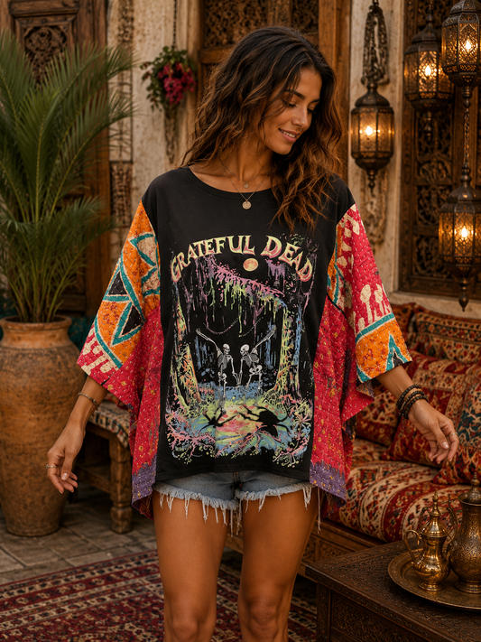 Tha Dead Upcycled Vintage Kantha Poncho One Size Fits a Small to XXL Short Length