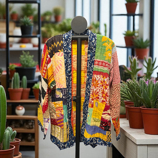 Jessica Reversible Kantha Quilted Sari Jacket Fits a Small to Large