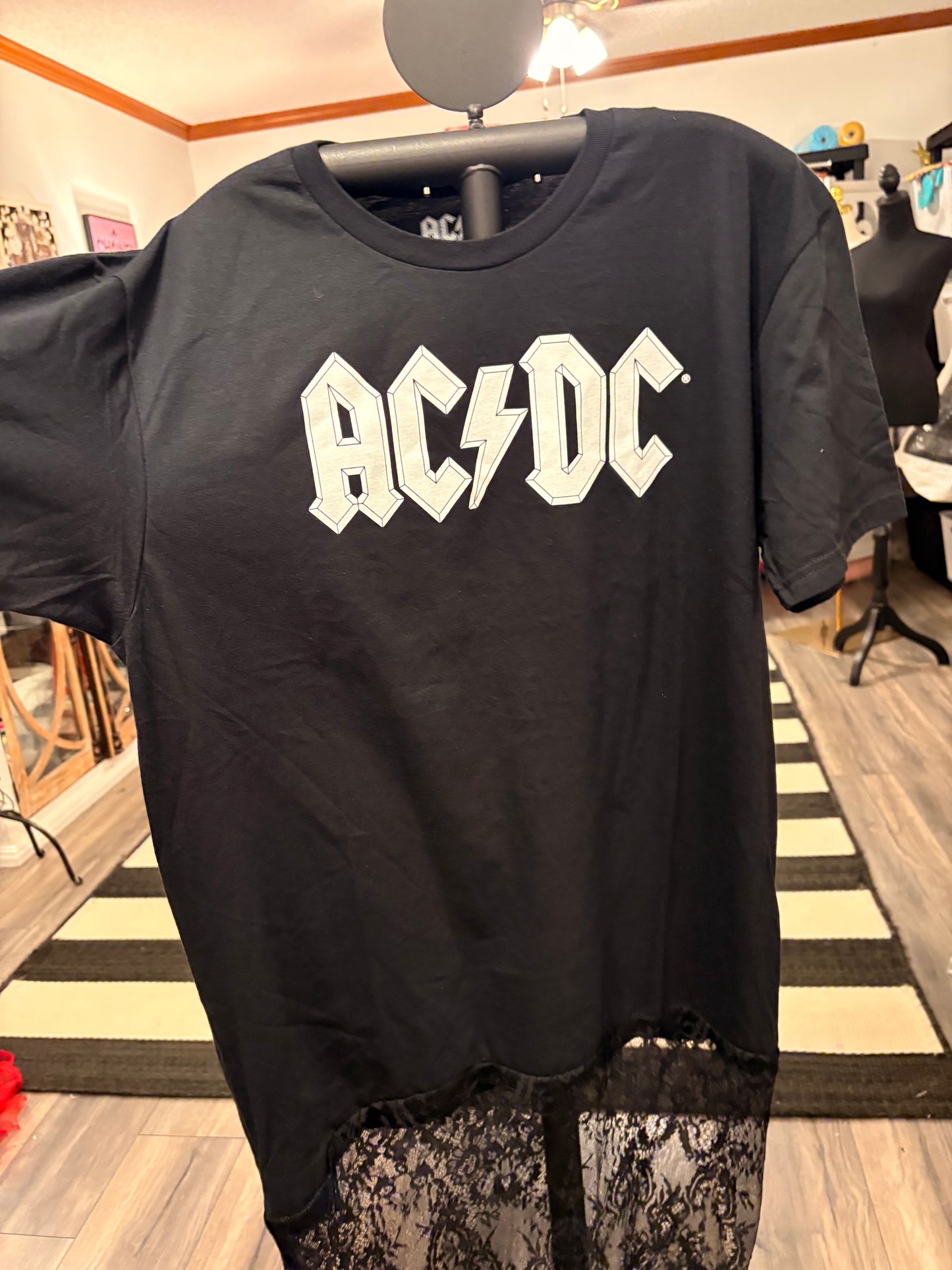Let’s Rock Lace Bottom Tee Dress OVERSIZED Fits a Small and Large