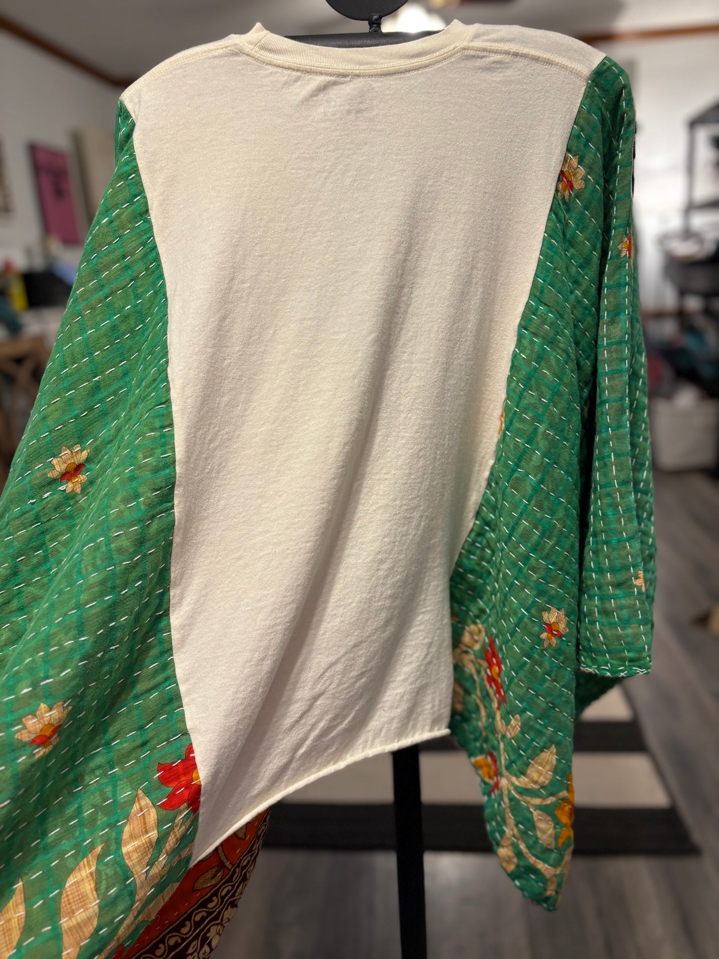 MTV Burger Upcycled Vintage Kantha Poncho Tee Fits A Size Small to XXL