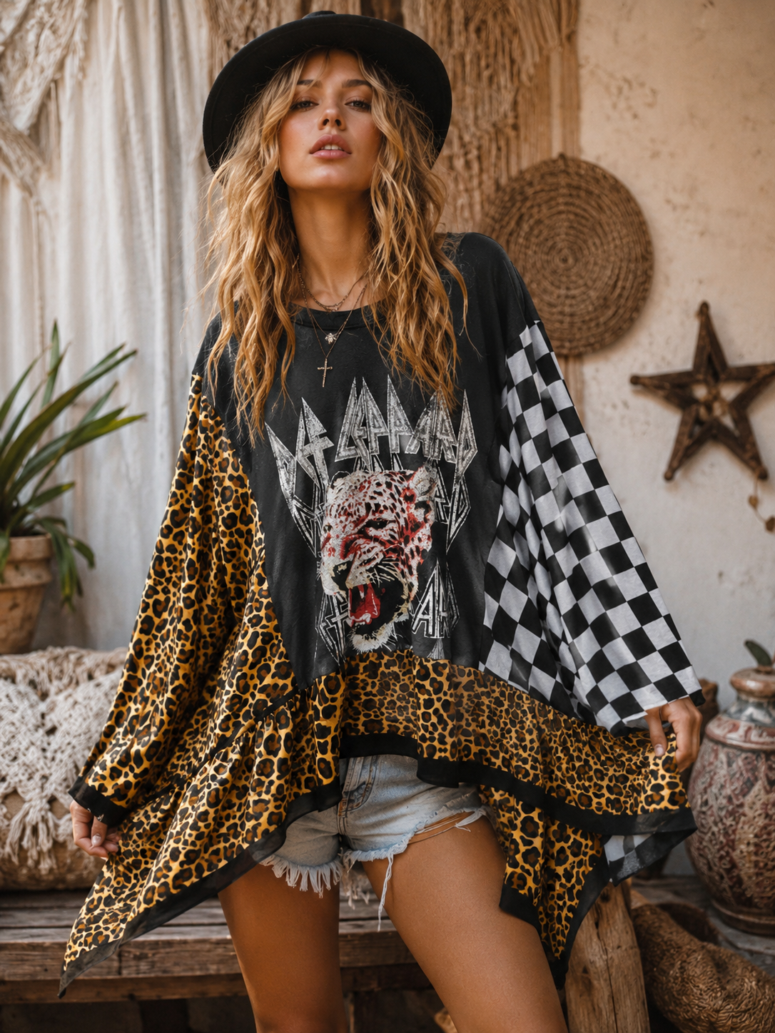 Hysteria Bandana Ruffled Poncho One Size Fits a Small to 3X