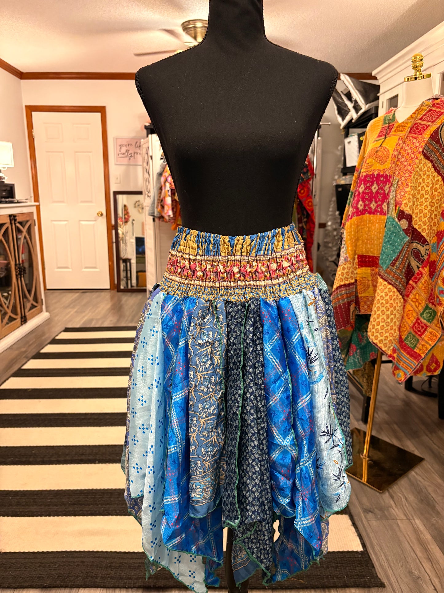Jewel Pixie Diamond Cut Printed Asymmetric Skirt One Size Fits A Size 2-18