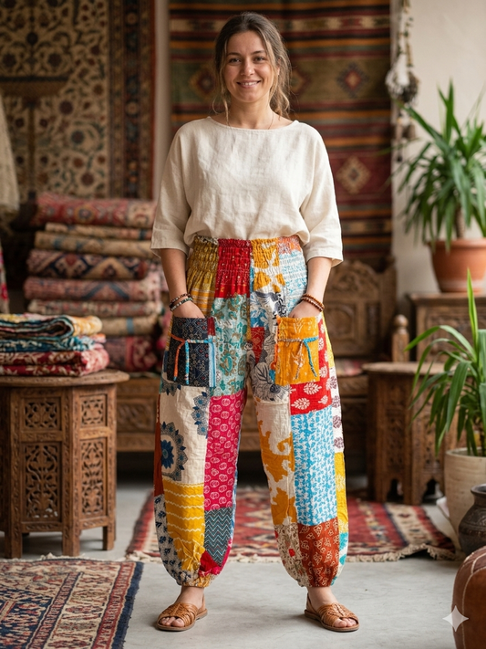 Lauren Patchwork Smocked Pants One Size Fits XS to XL 2-14