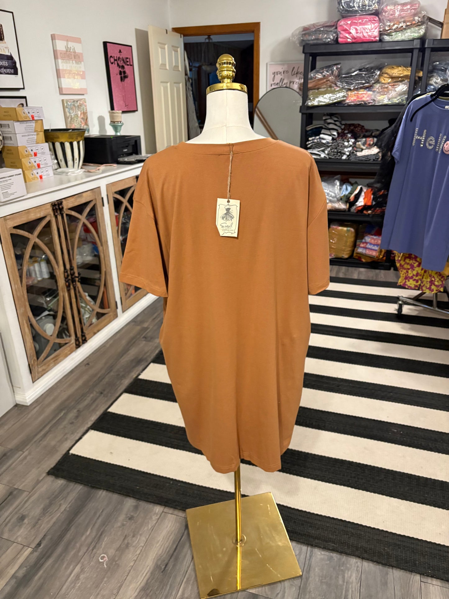 Hello Tunic Tshirt Dress Camel