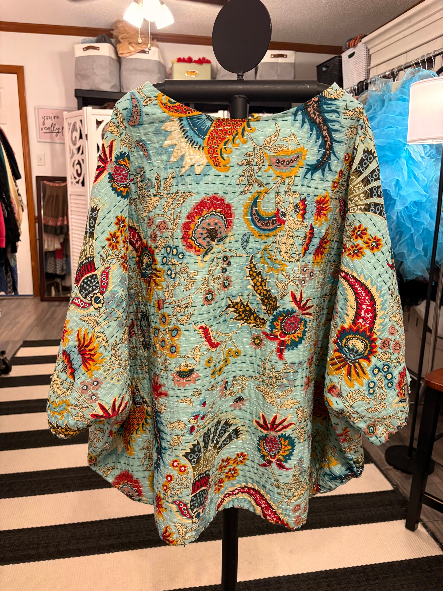Melissa Turquoise Dreams Kantha Top One Size Fits Small to 3X