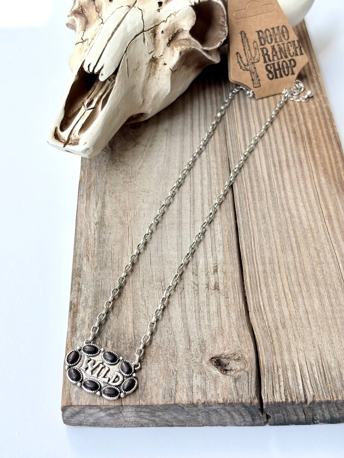 Western WILD Stone Pendant Necklace: White