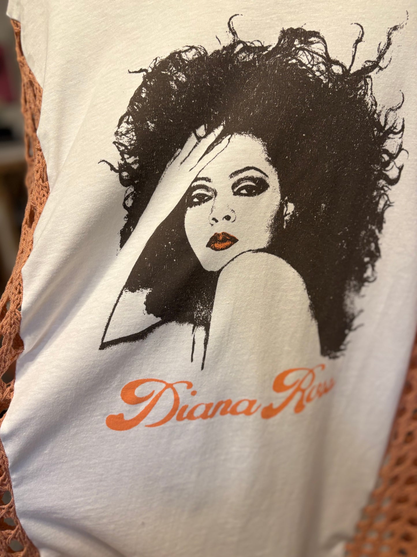Diana Ross Upcycled Crochet Tee Fits an Small to XXL