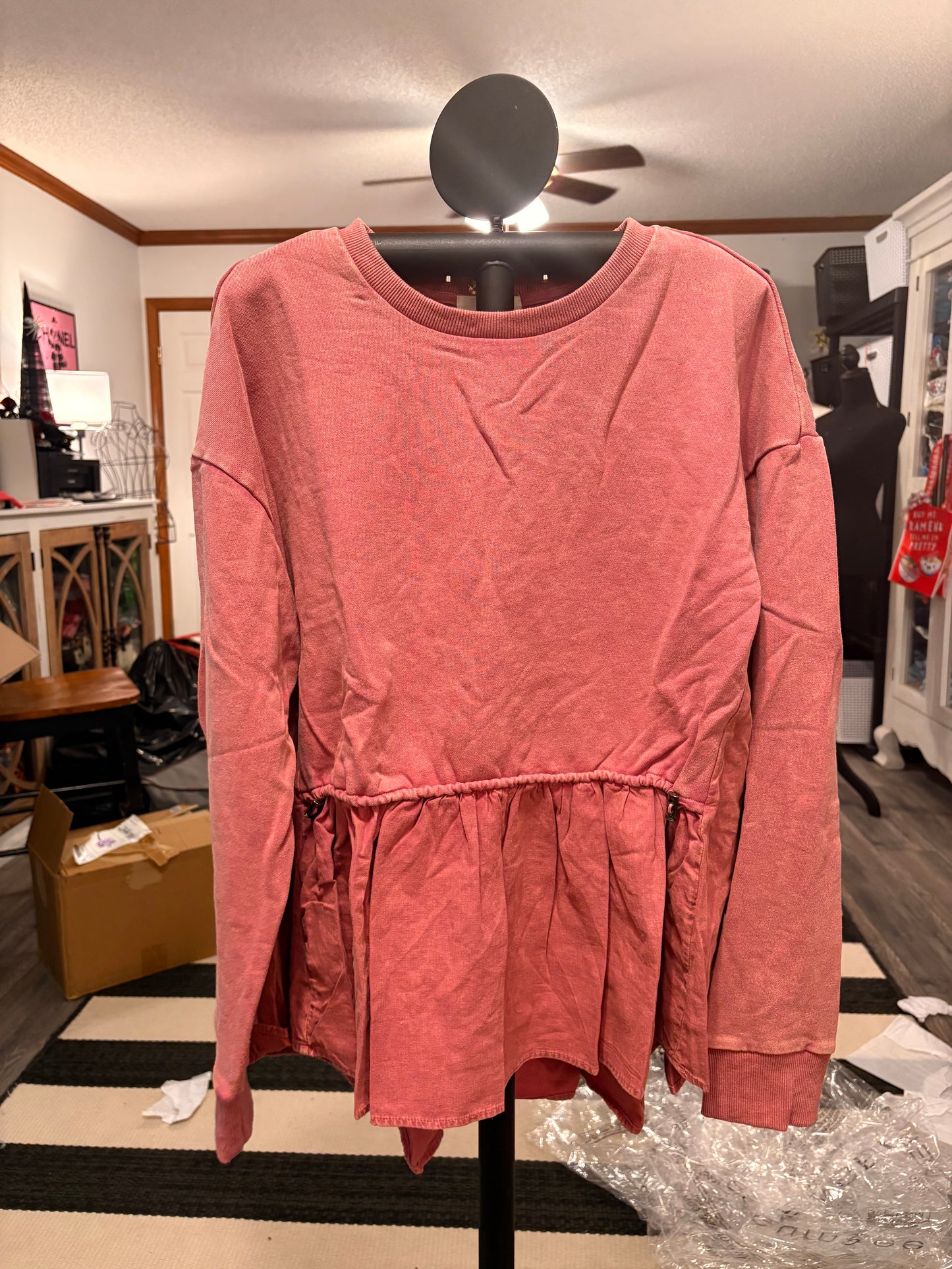 Mauve Terry Knit Ruffle Bottom Pullover