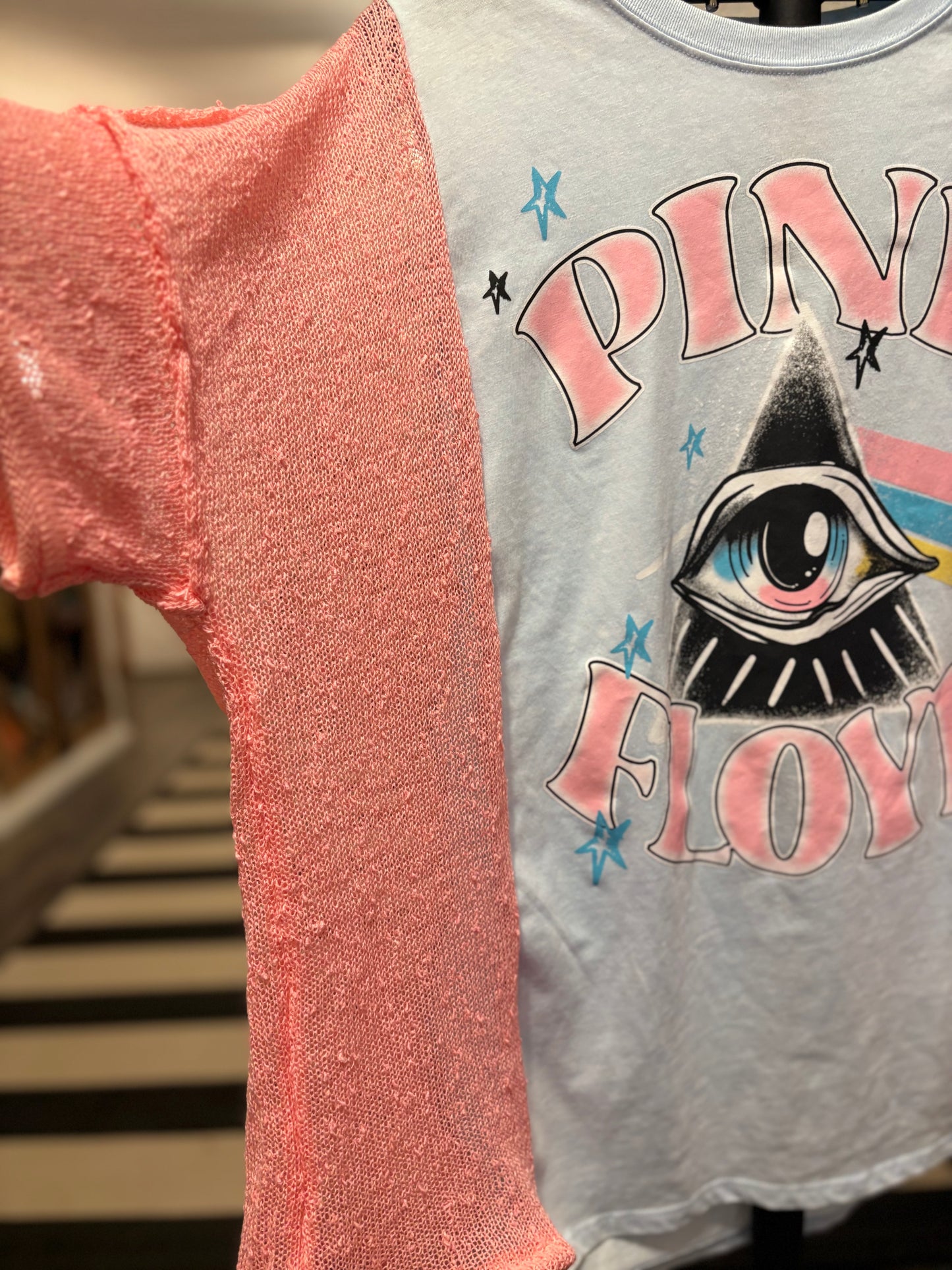 Pink Floyd Upcycled Drop Sleeve Mesh Sweater Tee One Size Fits A Small to XL Oversized