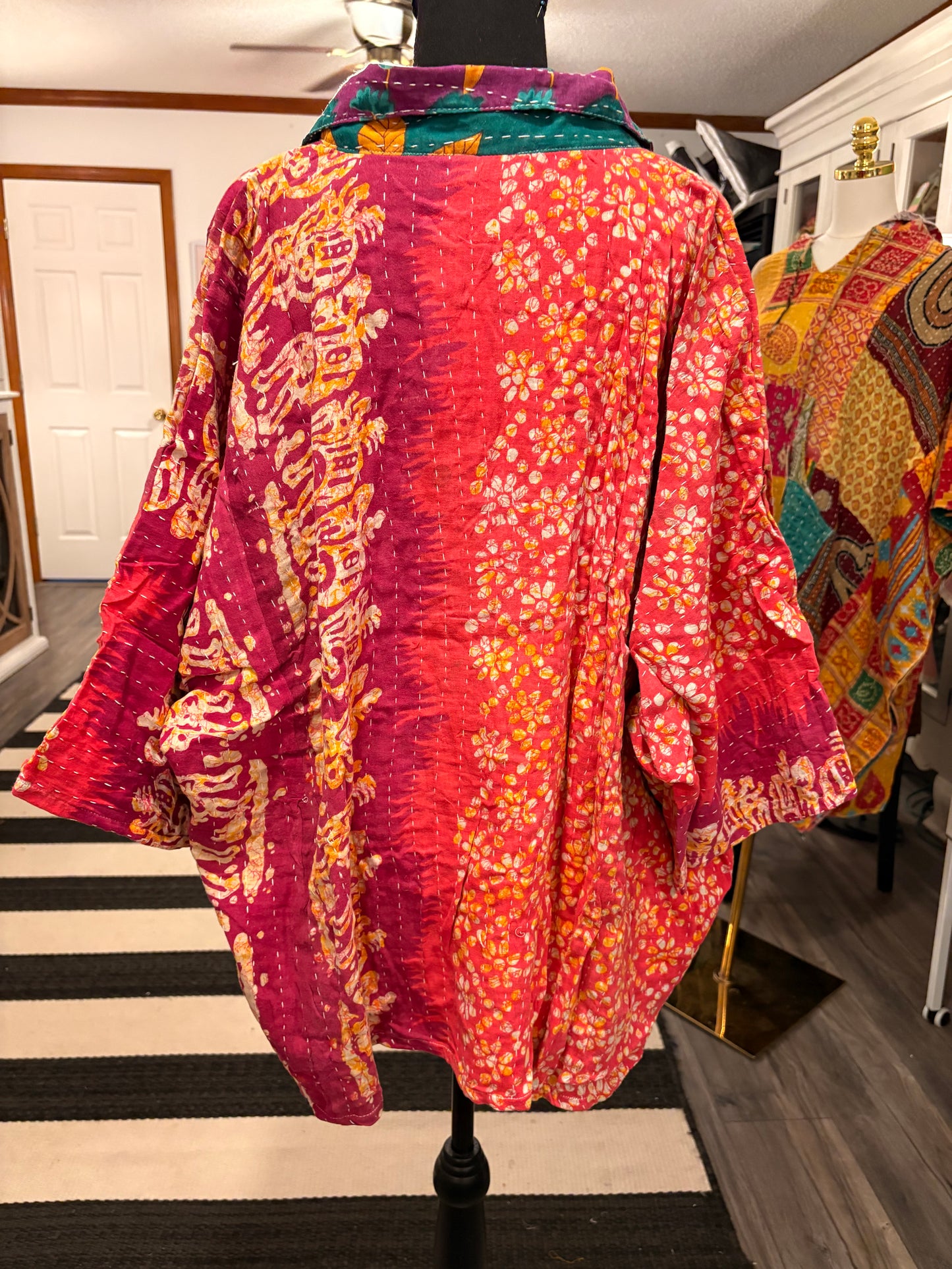 Jessica Vintage Printed Cotton Kantha Jacket One Size Fits Small to 2X