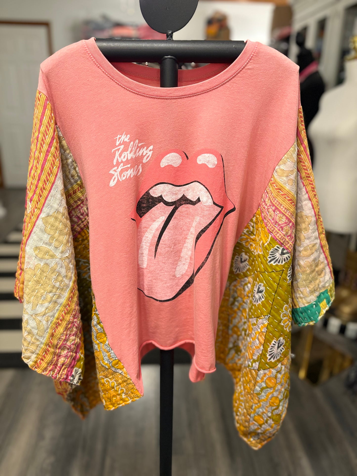 Stones Upcycled Vintage Kantha Poncho Tee One Size Fits A Large to 3X