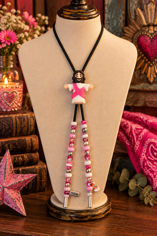 Pink Jesus Handmade Bolo Necklace