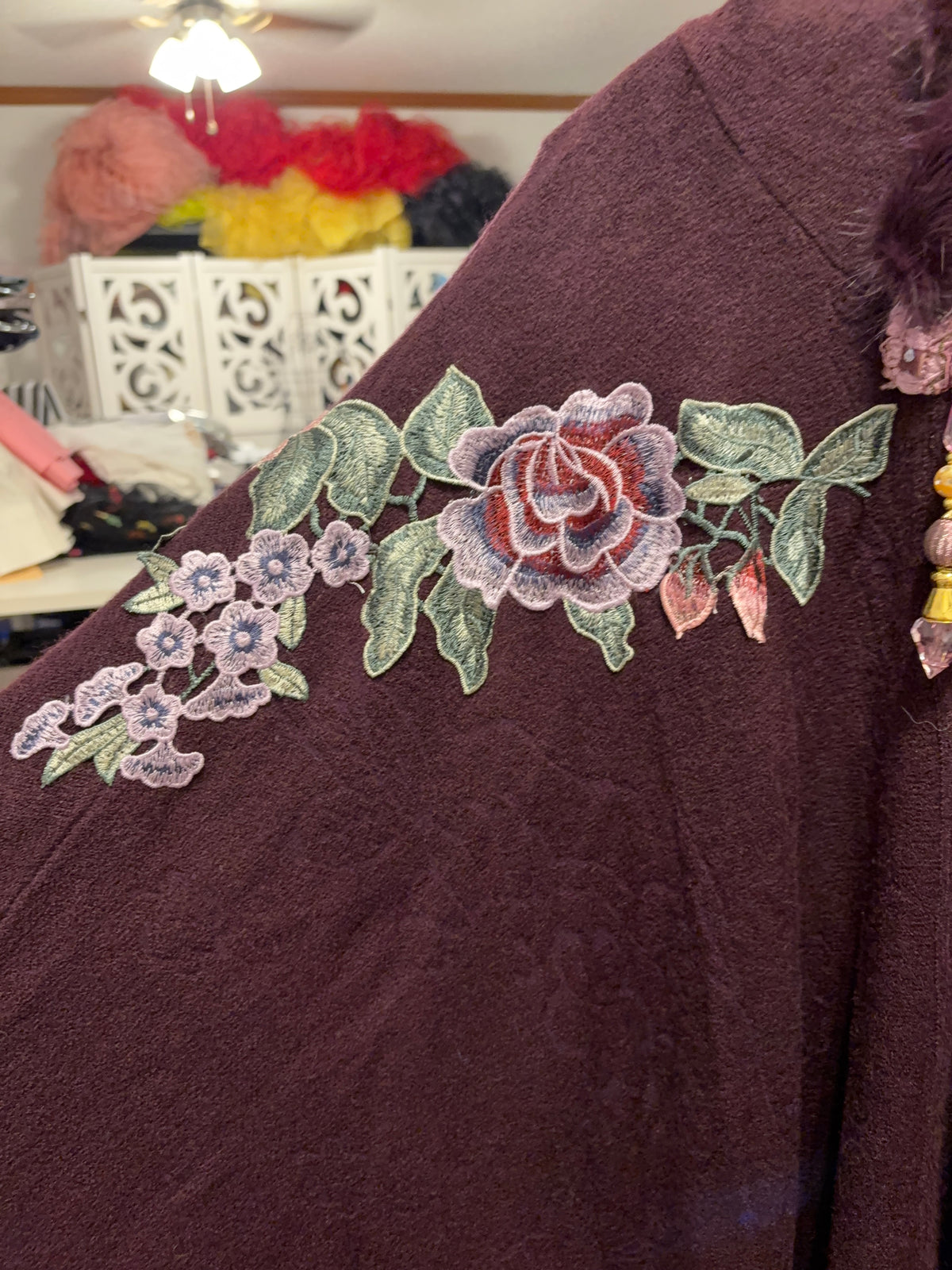 Dark Plum Hand Embroidered Fairytale Cape by Aratta One Size Fits a Small to 3X