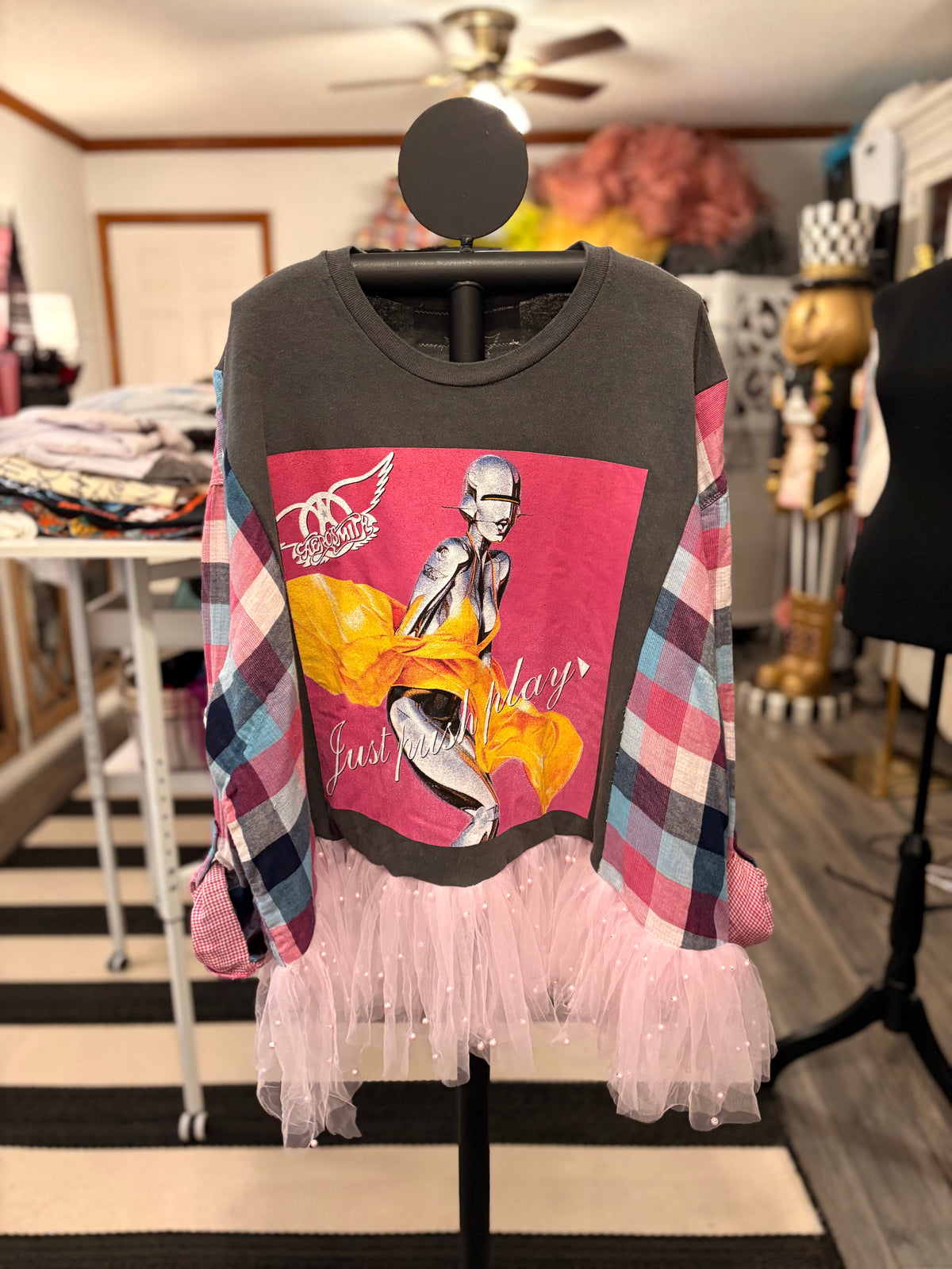 Just Push Play Flannel and Tutu Tee One Size Fits a Small to Large