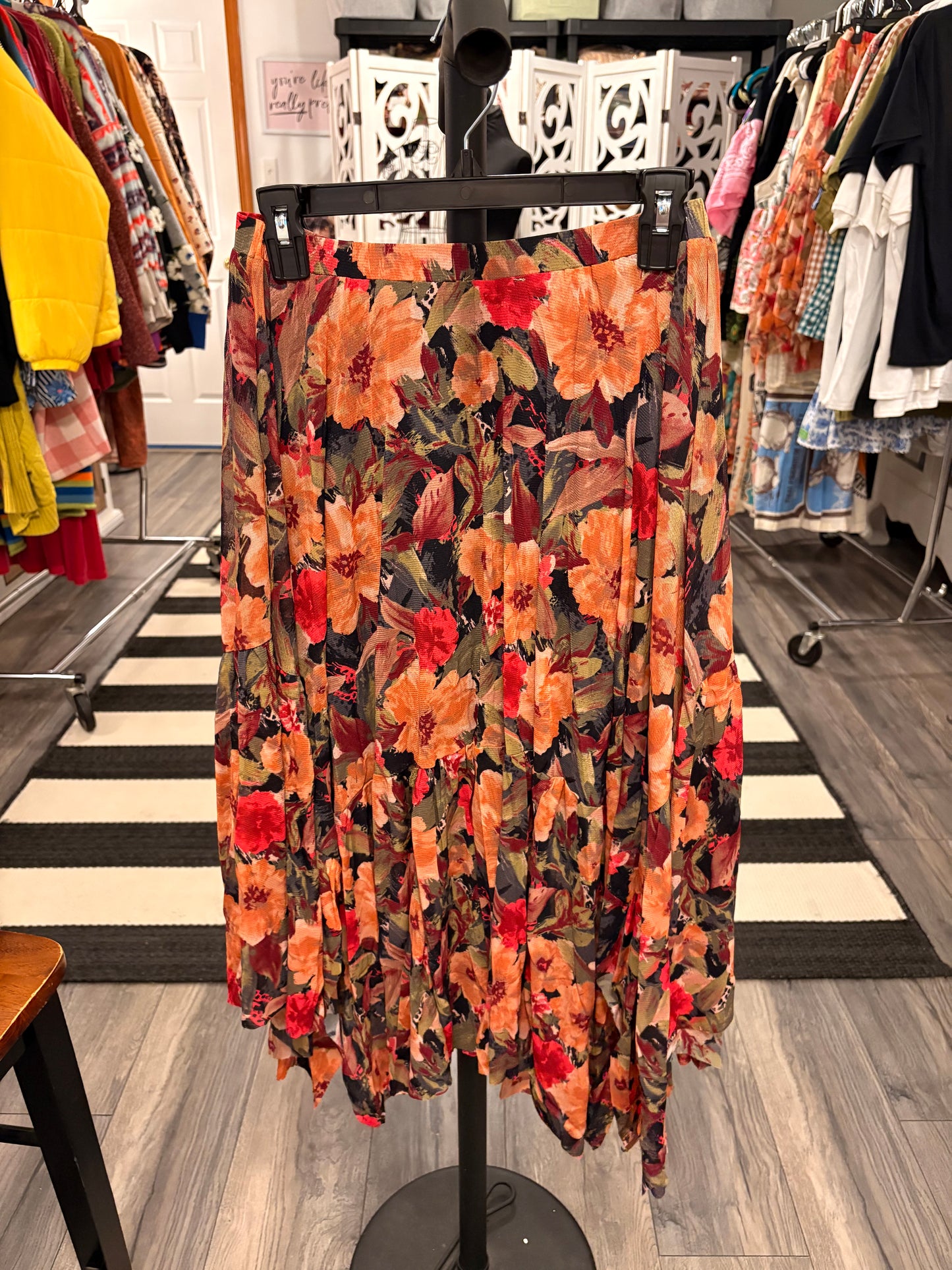 Black Floral Mesh Asymmetrical Floral Skirt Small