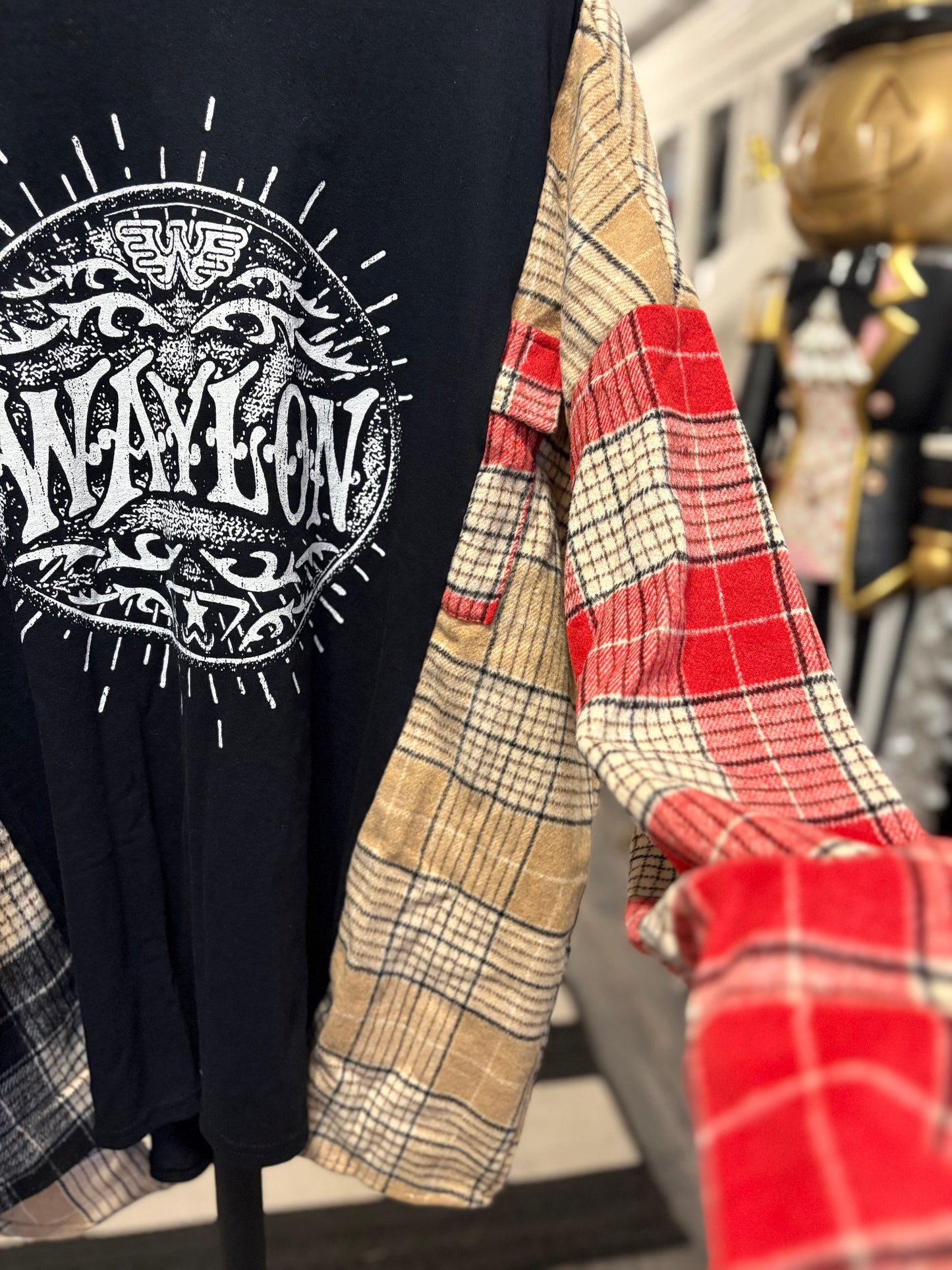 Waylon Upcycled Drop Sleeve Flannel Tee One Size Fits A Small to XXL Oversized