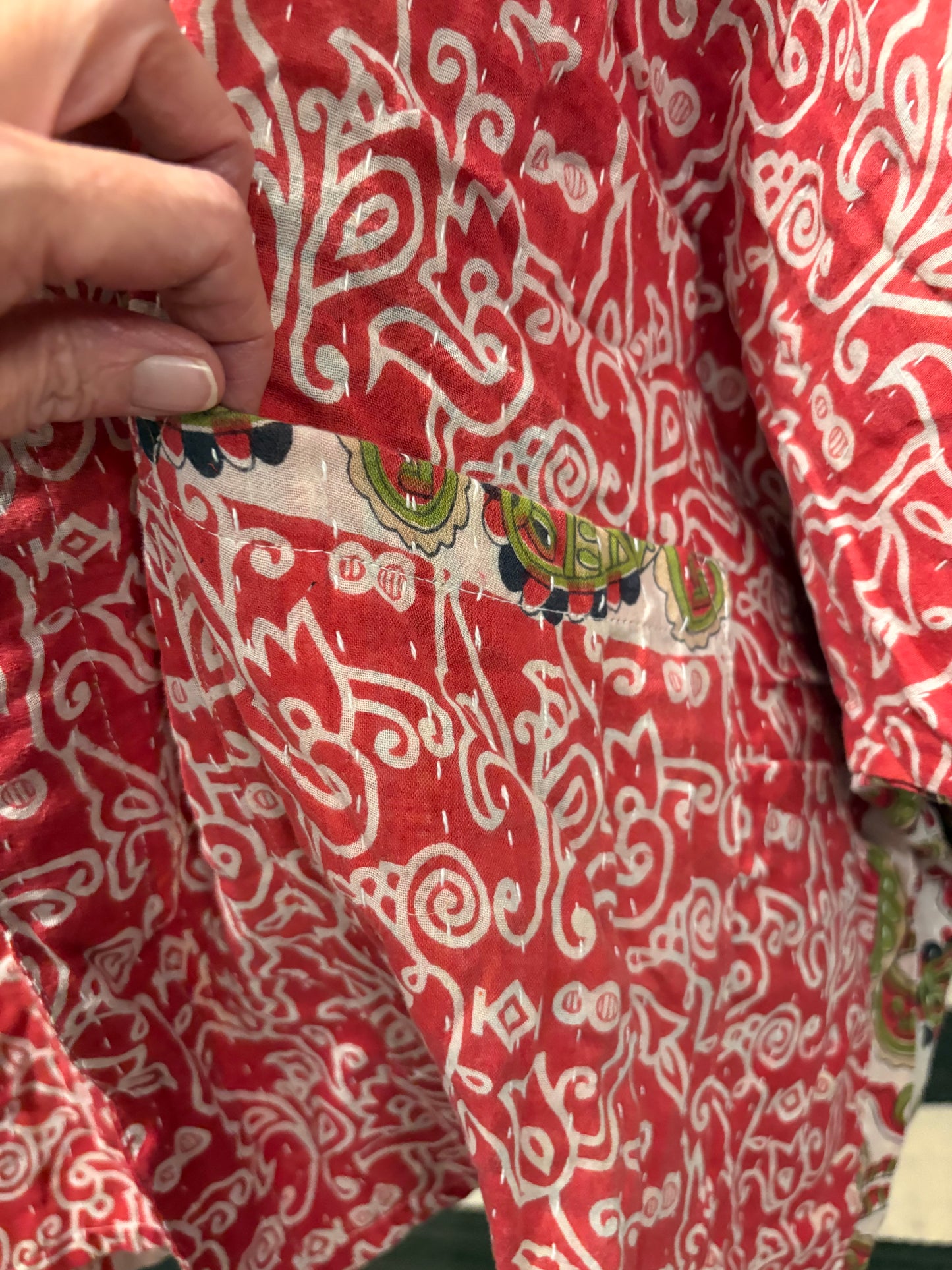 Lauren Vintage Printed Cotton Kantha Jacket One Size Fits Small to 2X