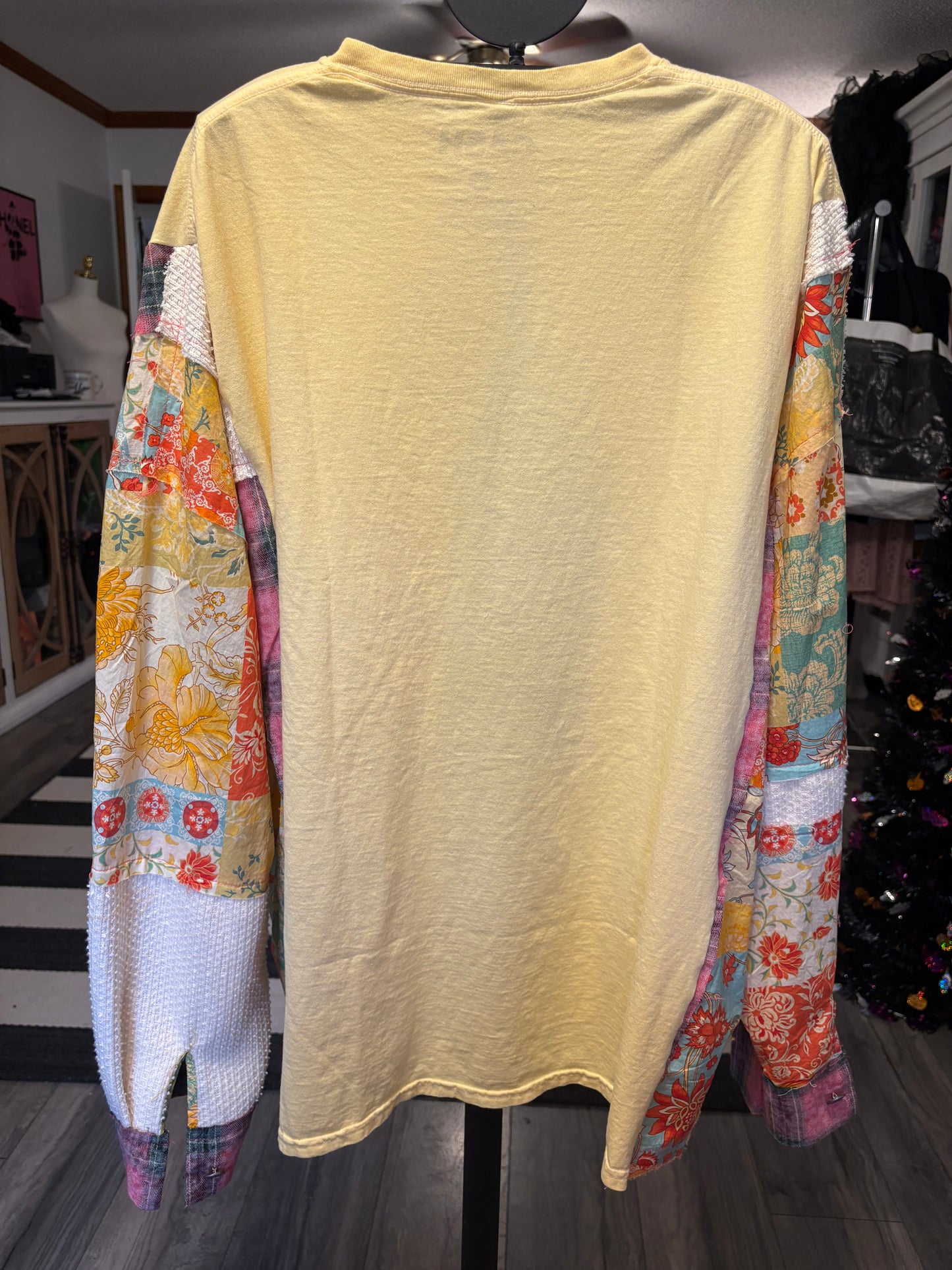 Walk The Line Upcycled Frayed Patchwork Tee One Size Fits a Large to 3X