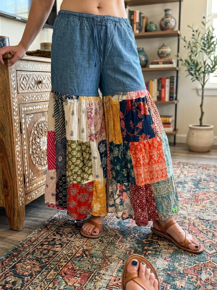 Priscilla Patchwork Ruffled Patchwork Pants Fits 16/18