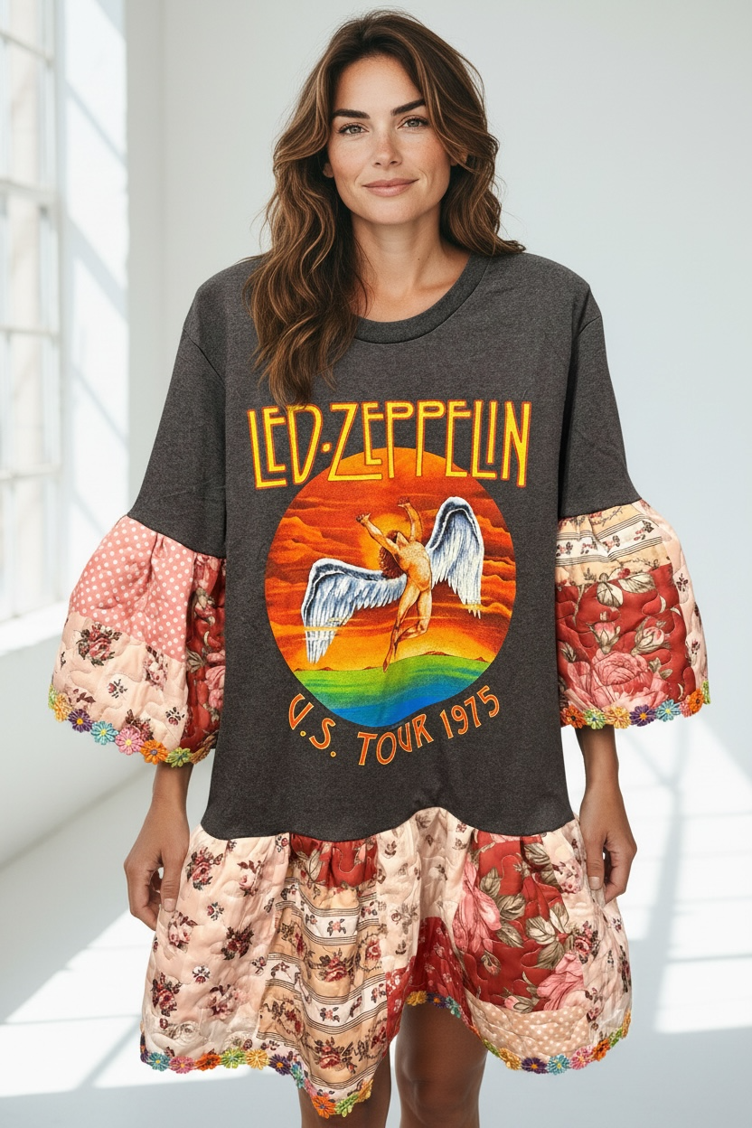 Zeppelin Upcycled Quilt Jumper One Size Fits Small to Large (4-12) Oversized!