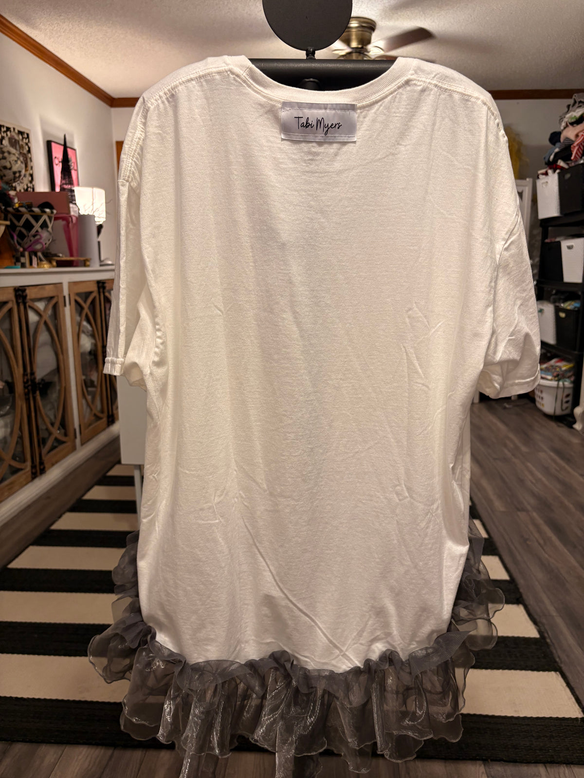 He’s Left The Building Hi/Lo Glam Tee One Size Fits a Small to XXL