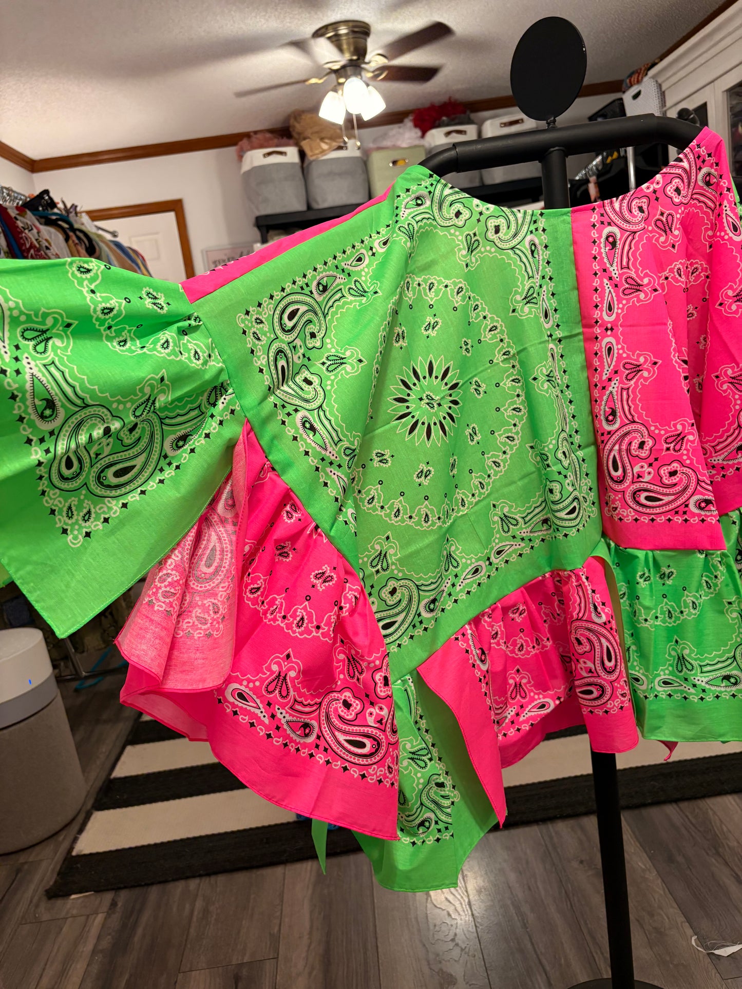 Fluorescent 80s Bandana Ruffled Poncho One Size Fits a Small to 3X