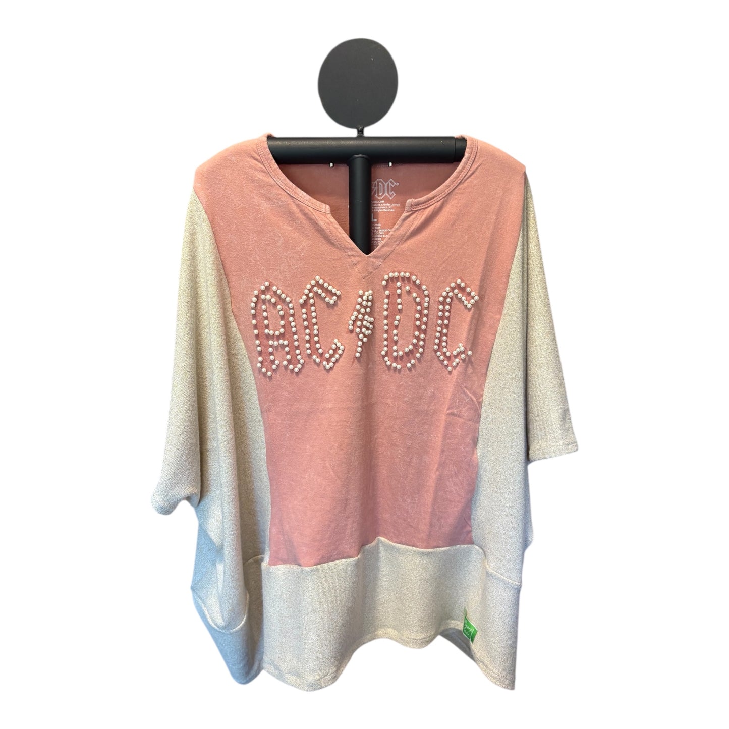 AC/DC Pearl and Gold Upcycled Drop-Sleeve Tee One Size Fits a Large to 3X