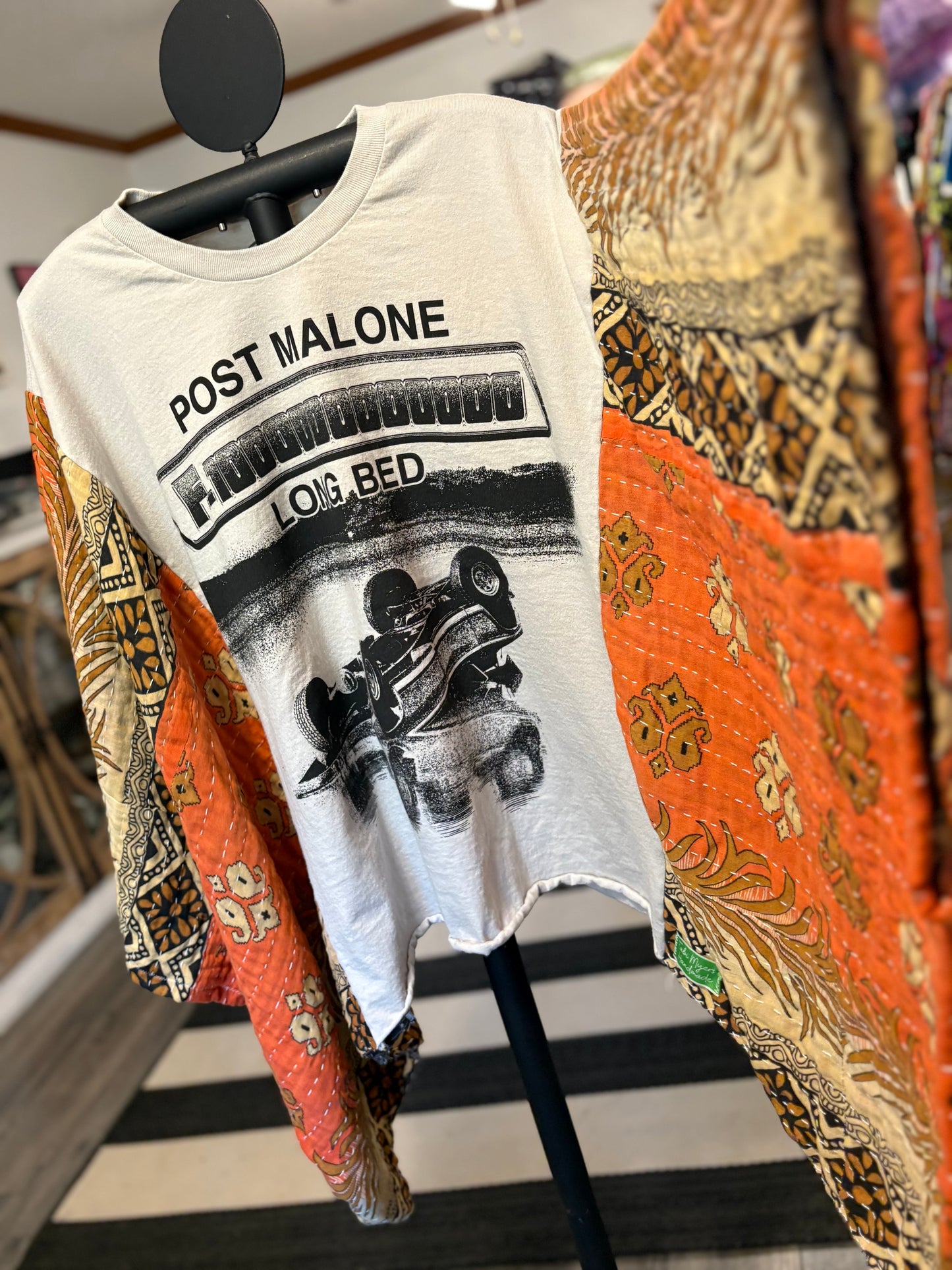 Post Malone Upcycled Vintage Kantha Poncho Tee Fits A Size Large to 3X