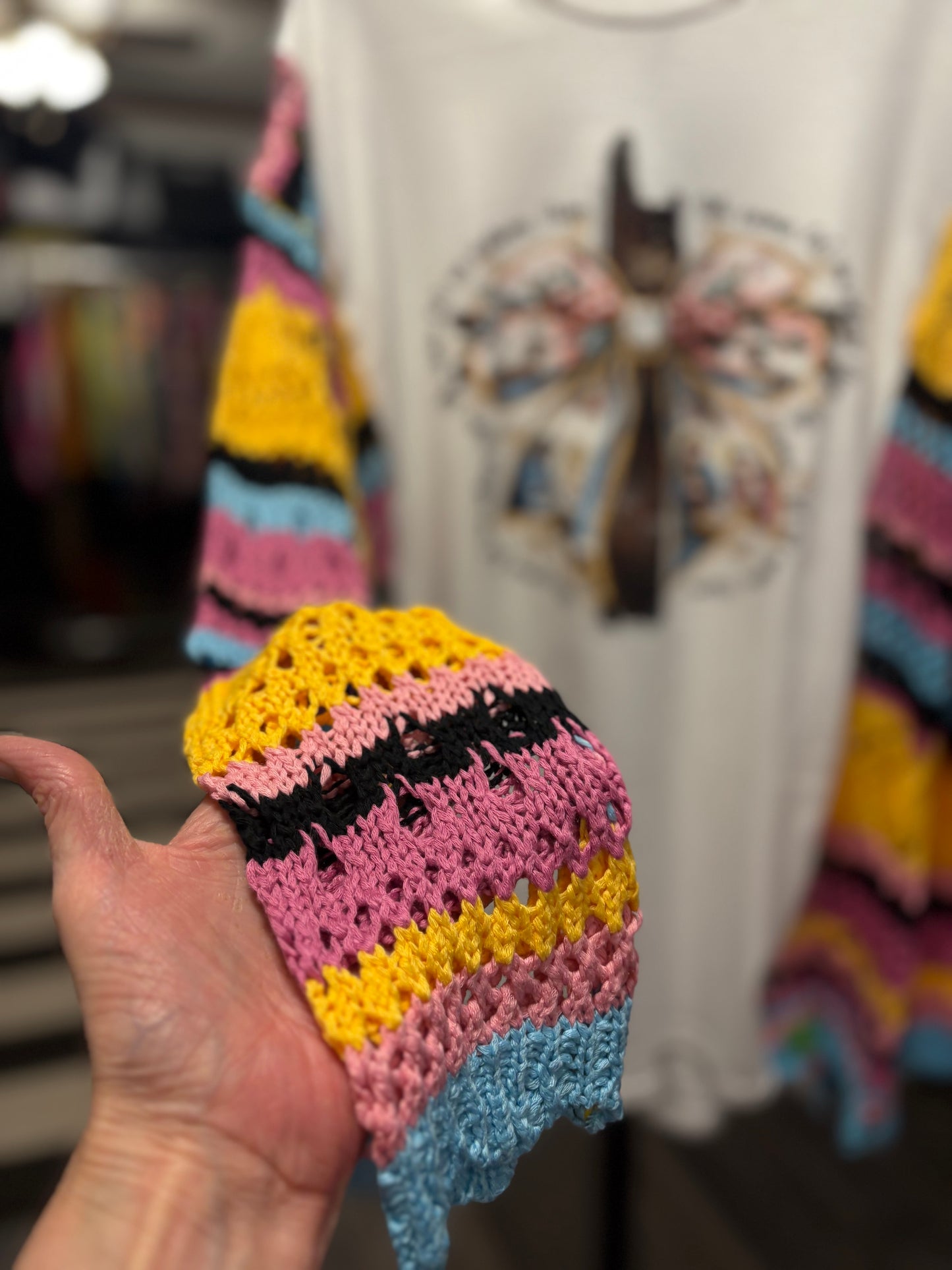 Adore Him Upcycled Crochet Sweater Tee One Size Fits A Small to 2XOversized