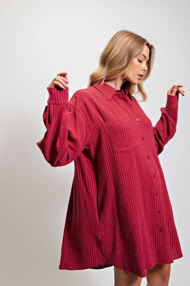 Red Pinstripe Shirt Dress