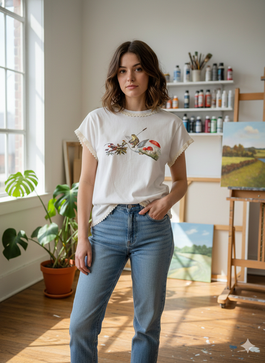 Toadstool and Gnome “Junk” Tee One Size Fits an XS to Medium