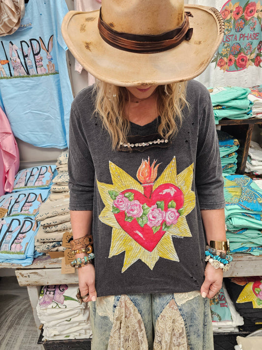 Blazing Heart Tattered Tee: Sm