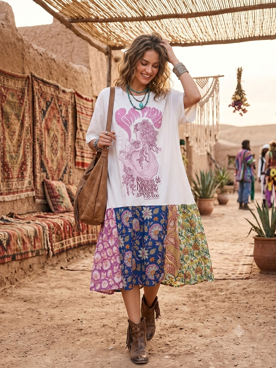 Pink Patchwork Bottom Tee Dress OVERSIZED Fits a Small to 3X
