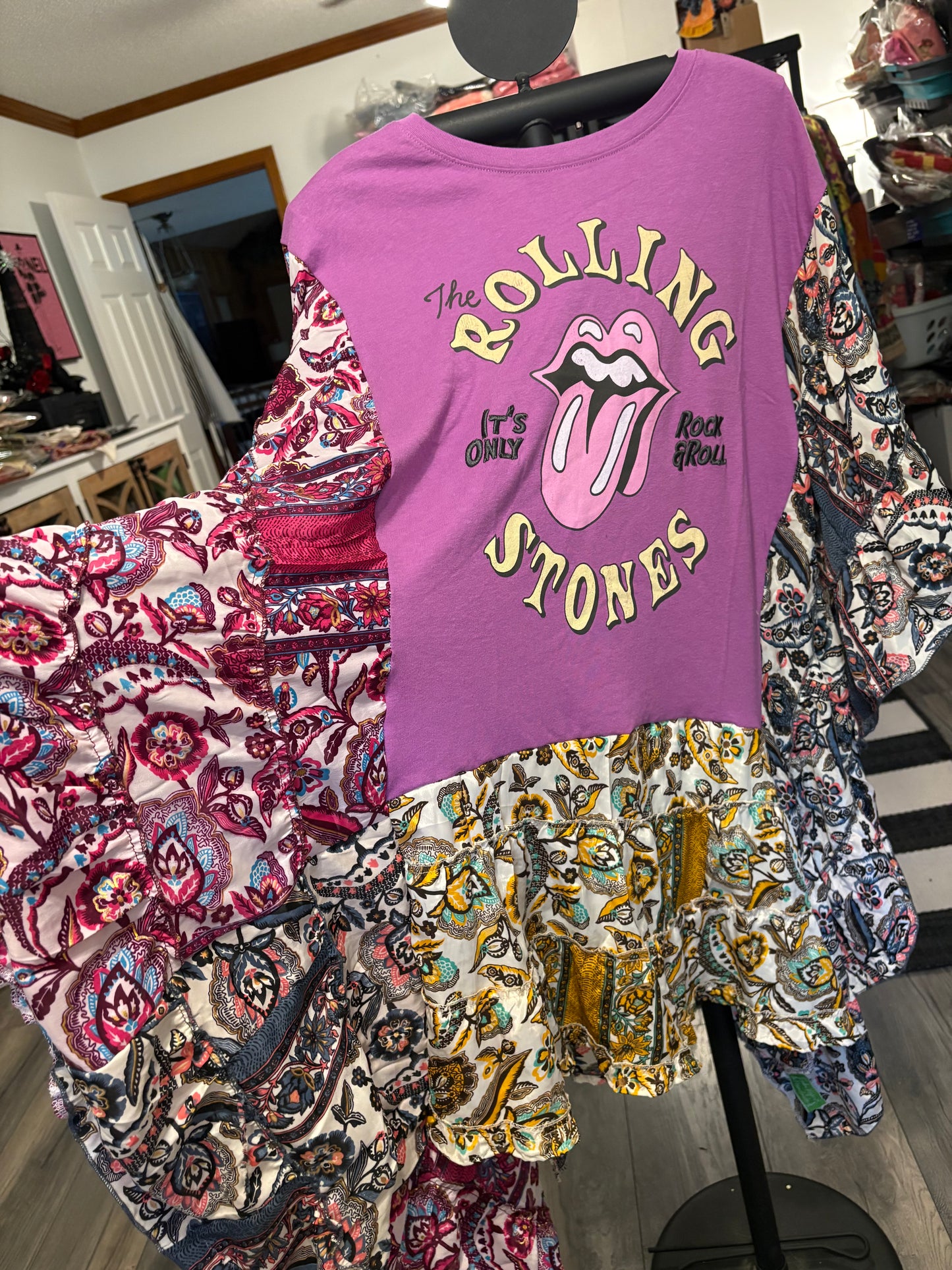 Rolling Stones Upcycled Silk Butterfly Cocoon Dress One Size fits a Small to 3X