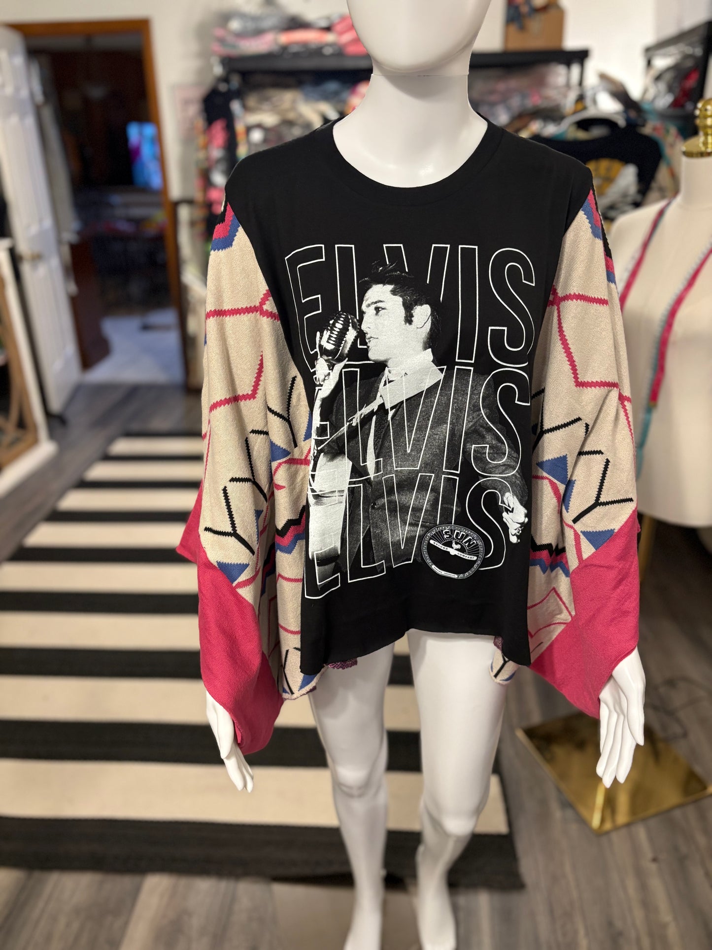 Elvis Upcycled Drop Sleeve Poncho One Size Fits a Small to XL